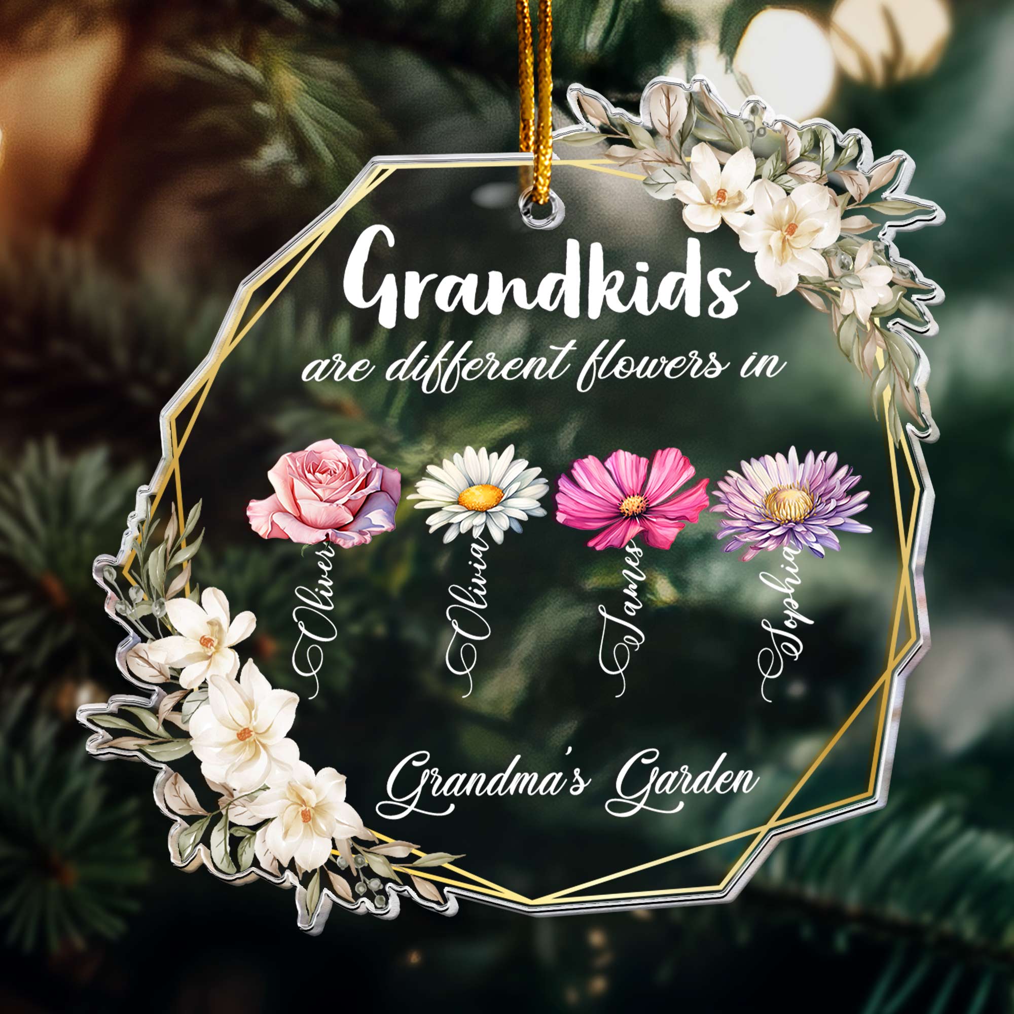 Grandkids Are Different Flowers - Personalized Acrylic Ornament