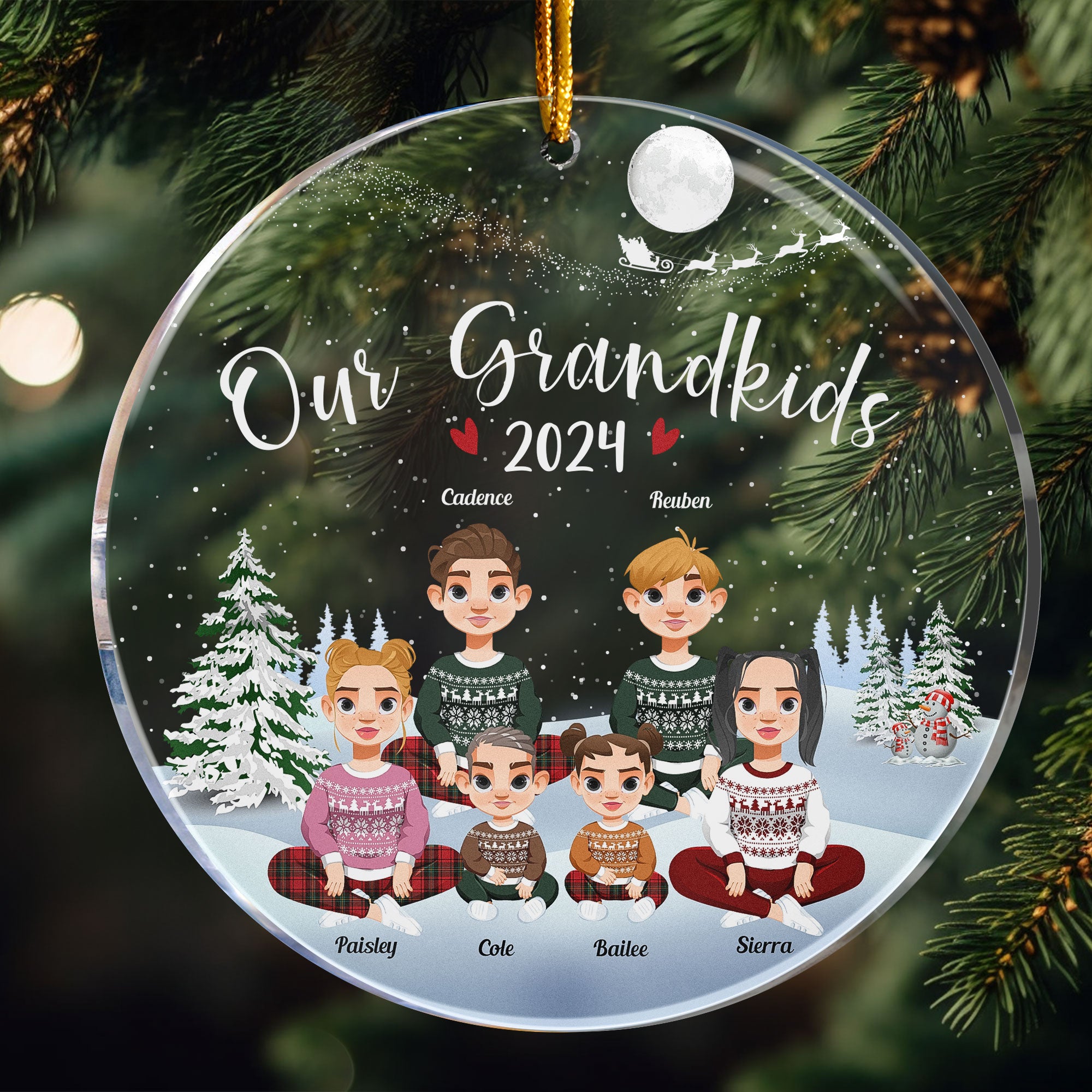 Grandkids Christmas - Personalized Circle Acrylic Ornament