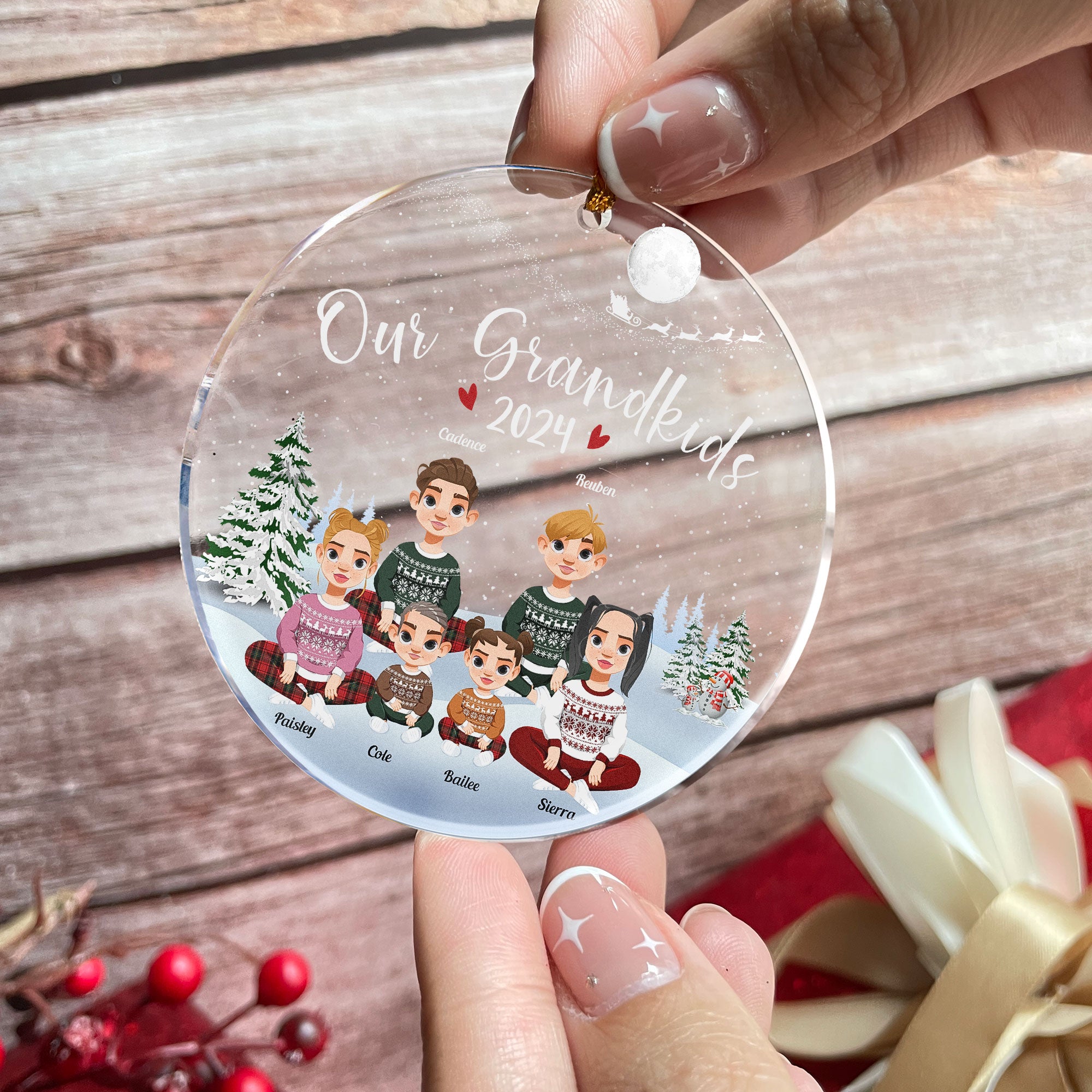 Grandkids Christmas - Personalized Circle Acrylic Ornament