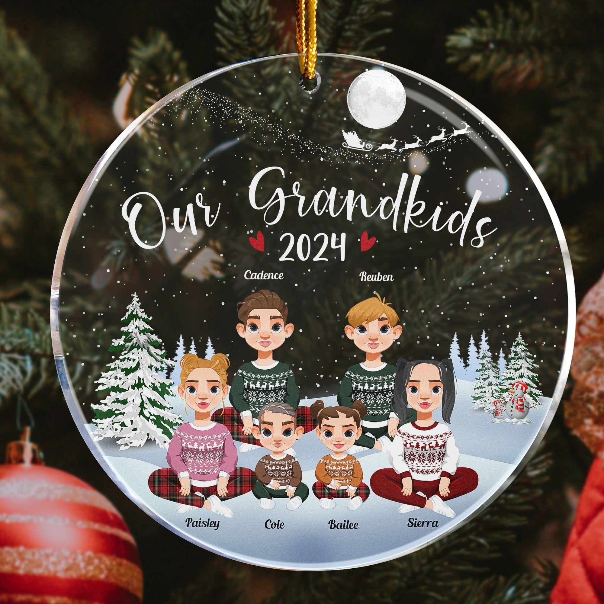 Grandkids Christmas - Personalized Circle Acrylic Ornament