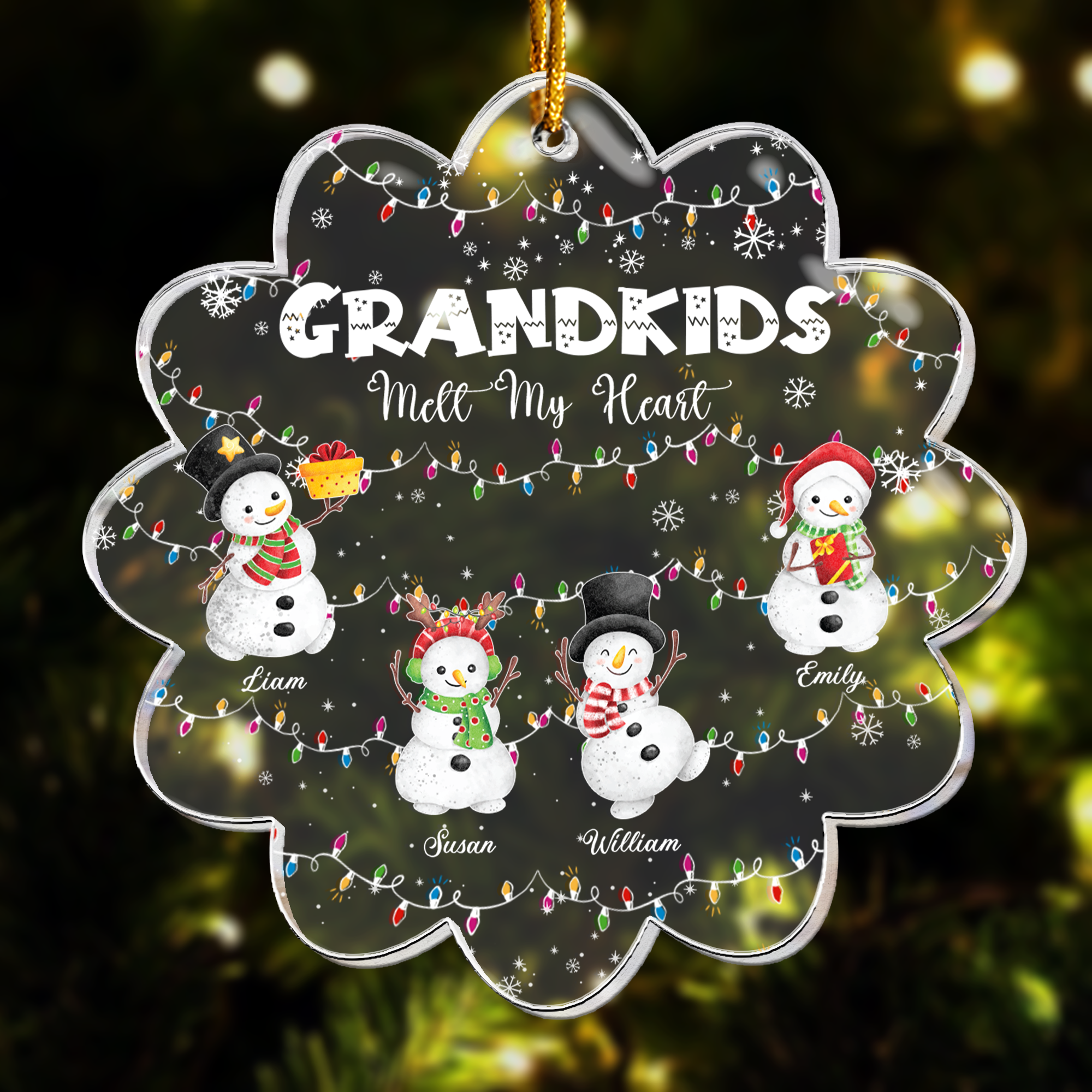 Grandkids Cute Snowman Custom Names - Personalized Acrylic Ornament