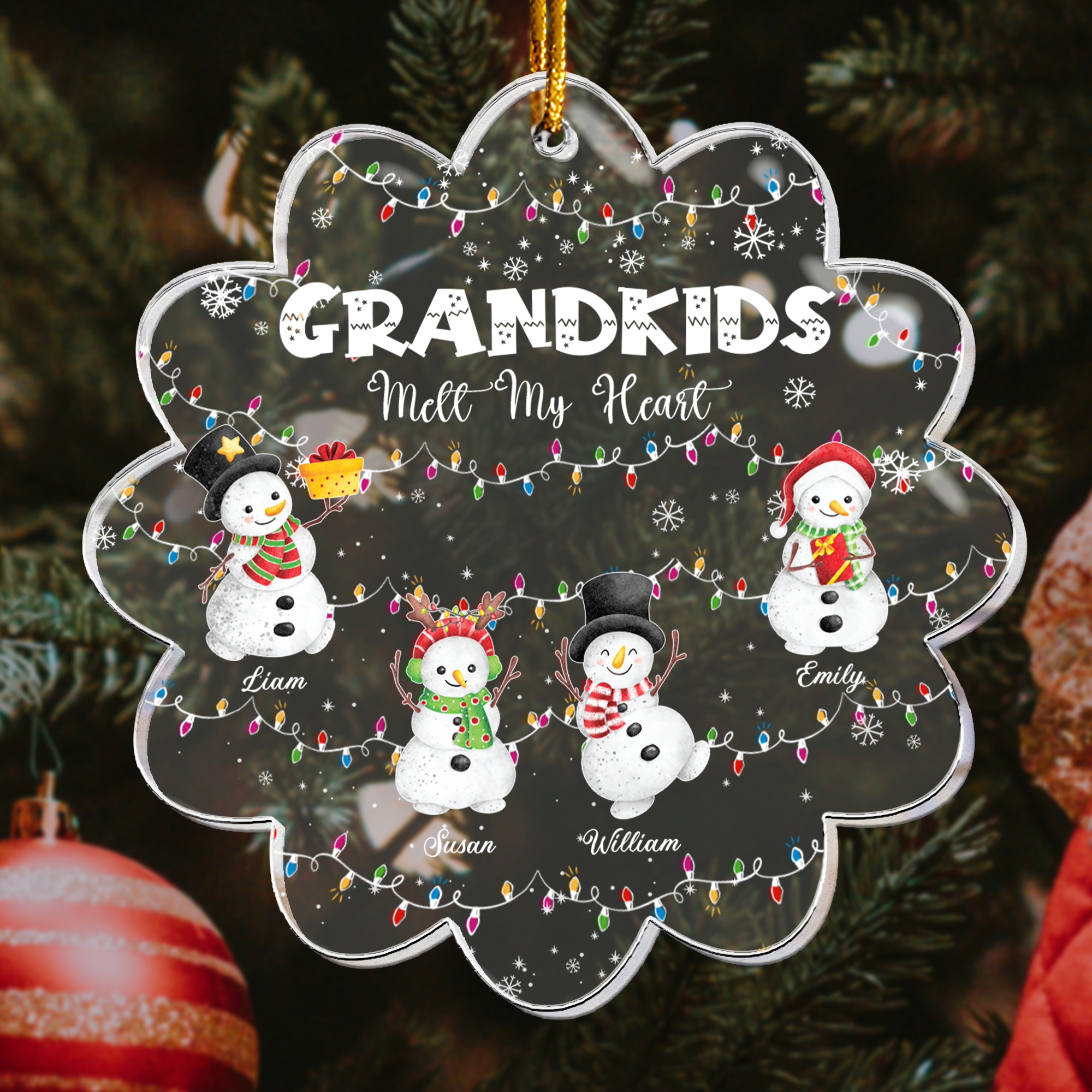 Grandkids Cute Snowman Custom Names - Personalized Acrylic Ornament