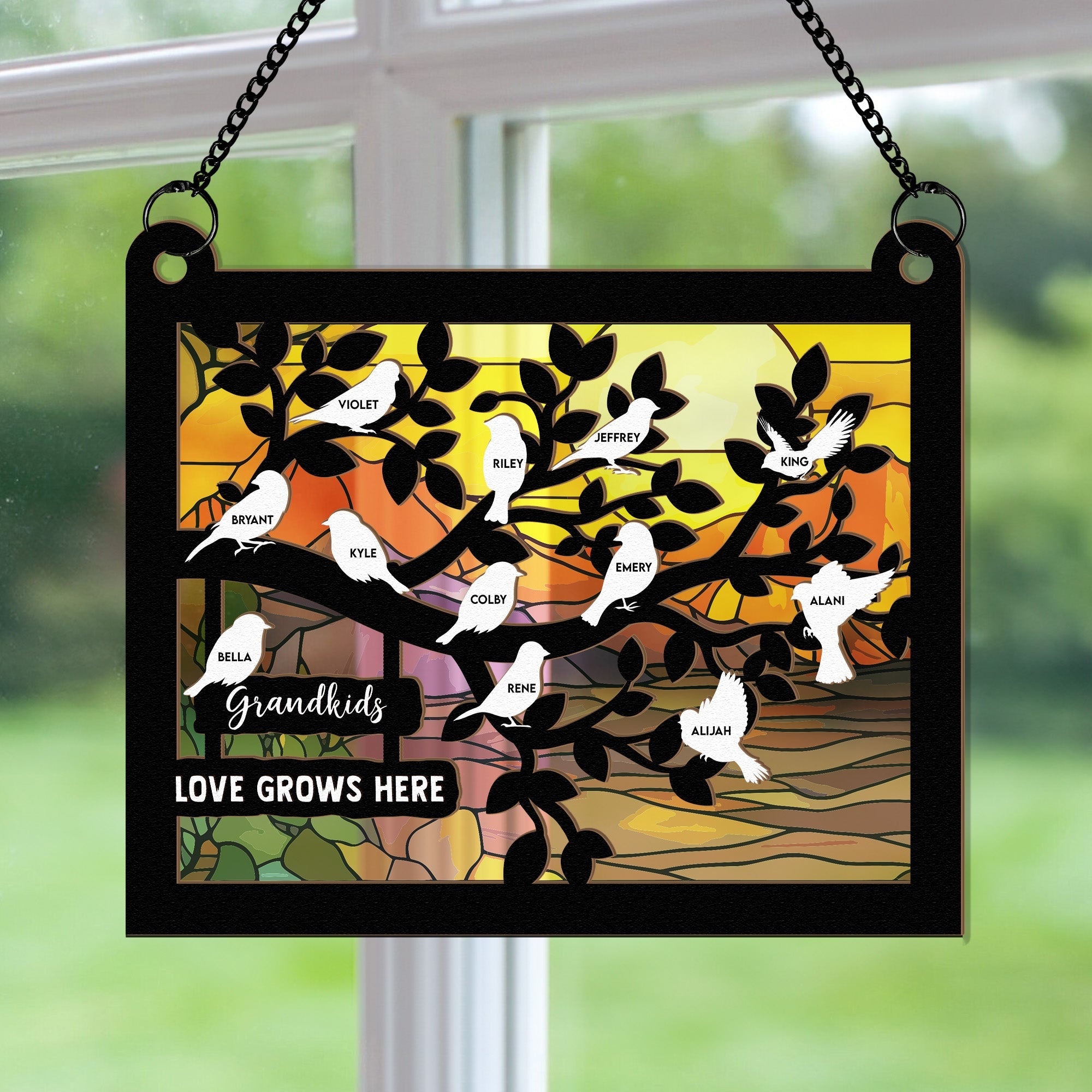 Grandkids Love Grows Here Personalized Window Hanging Suncatcher Ornament