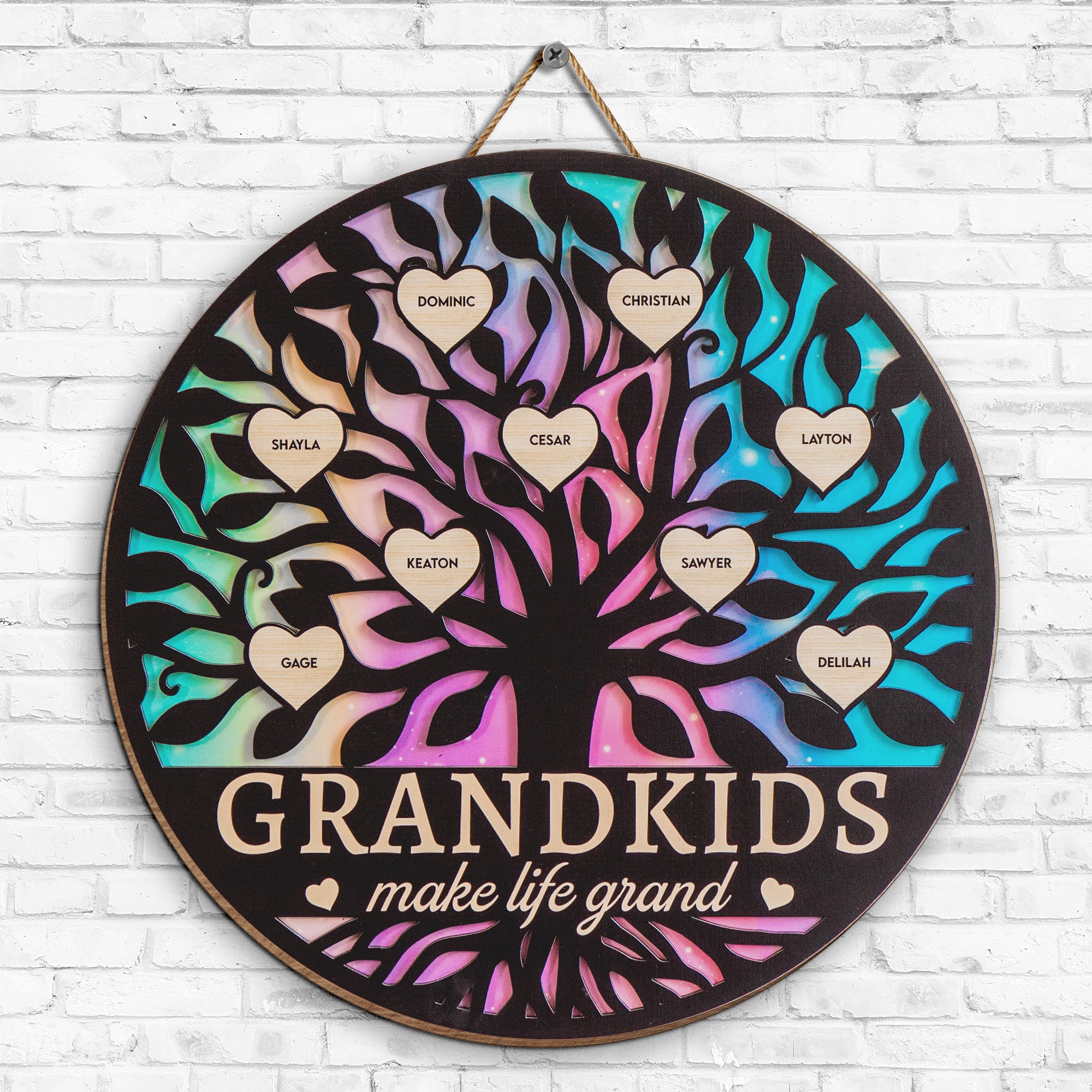 Grandkids Make Life Grand Galaxy - Personalized 2 Layers Wood Sign