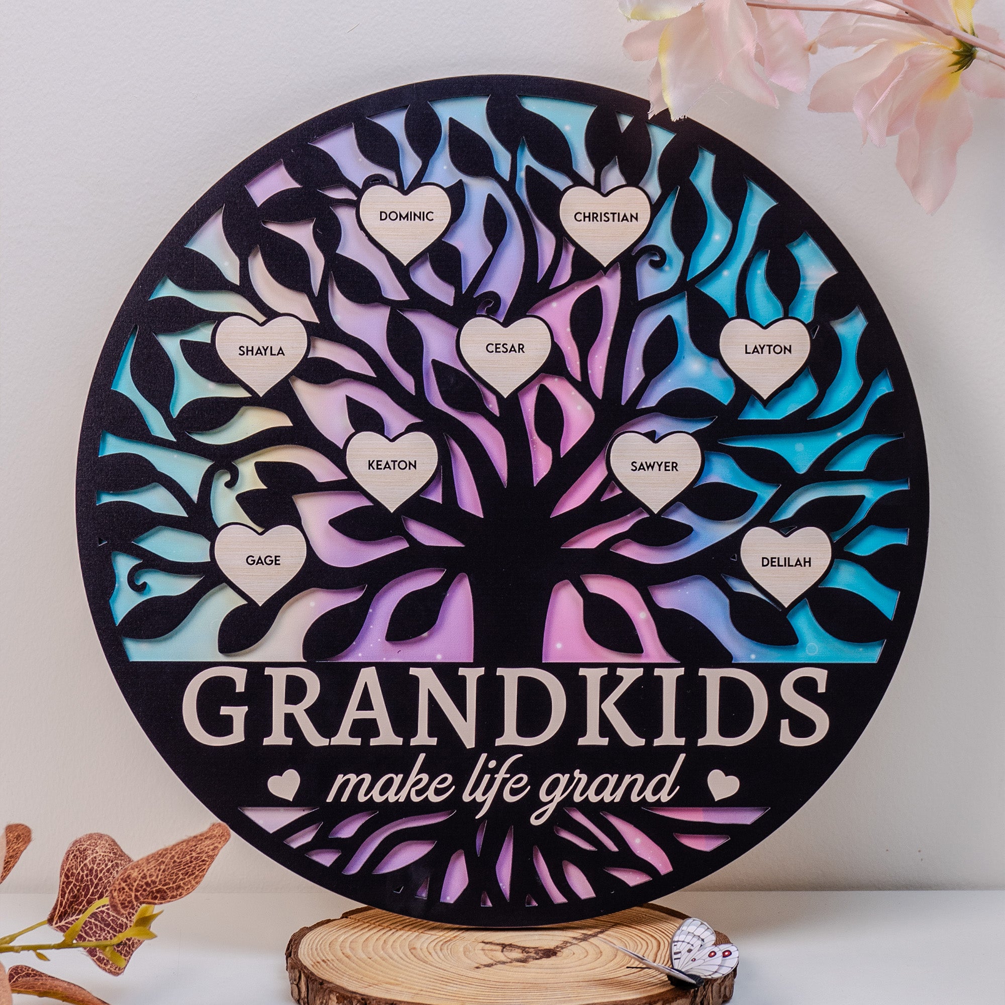 Grandkids Make Life Grand Galaxy - Personalized 2 Layers Wood Sign