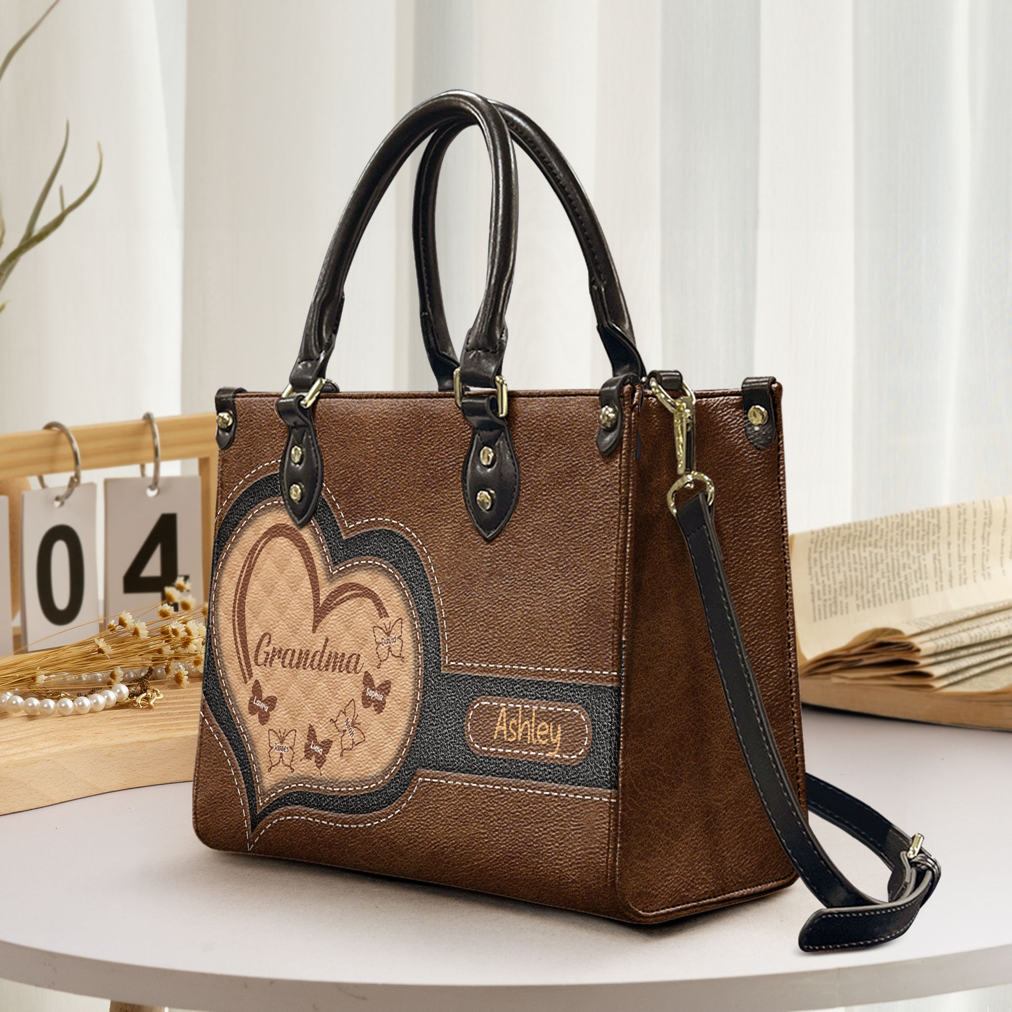 Grandma - Butterfly Version - Personalized Leather Bag