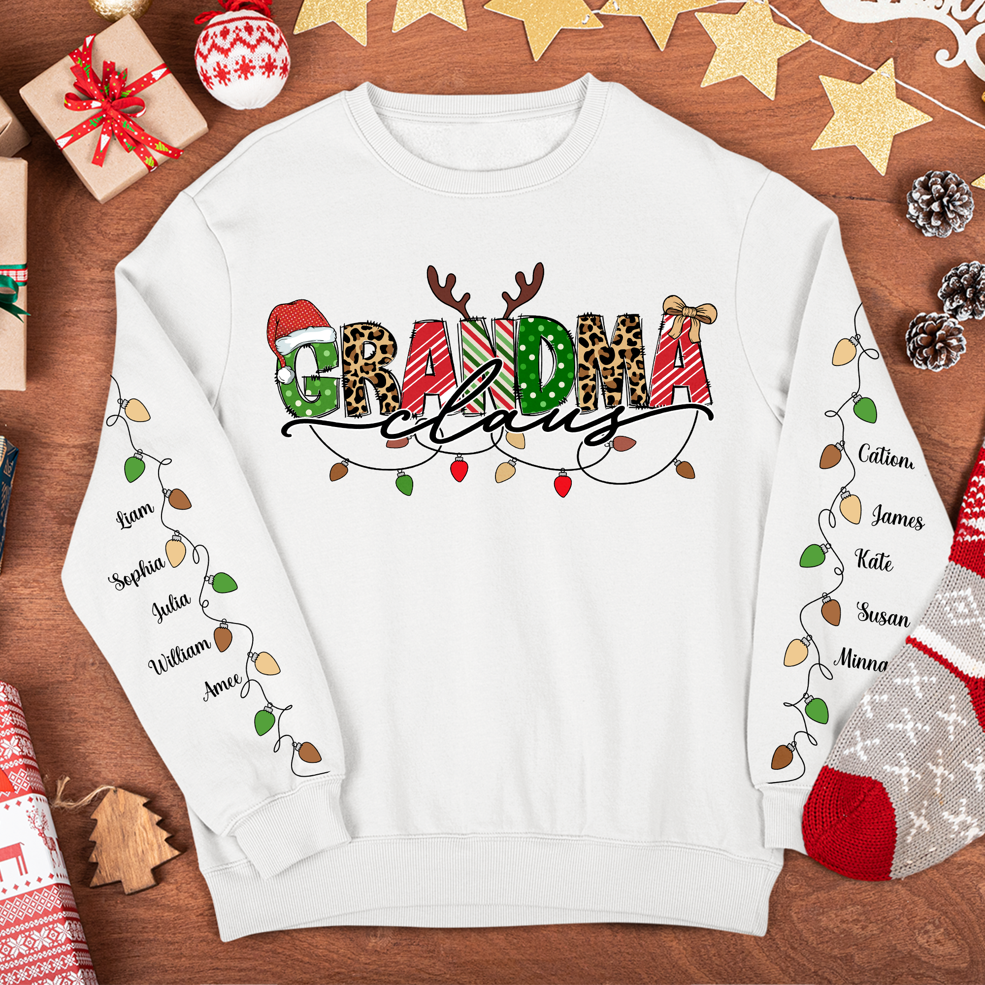 Grandma Claus Custom Name Christmas Light - Personalized Sweatshirt