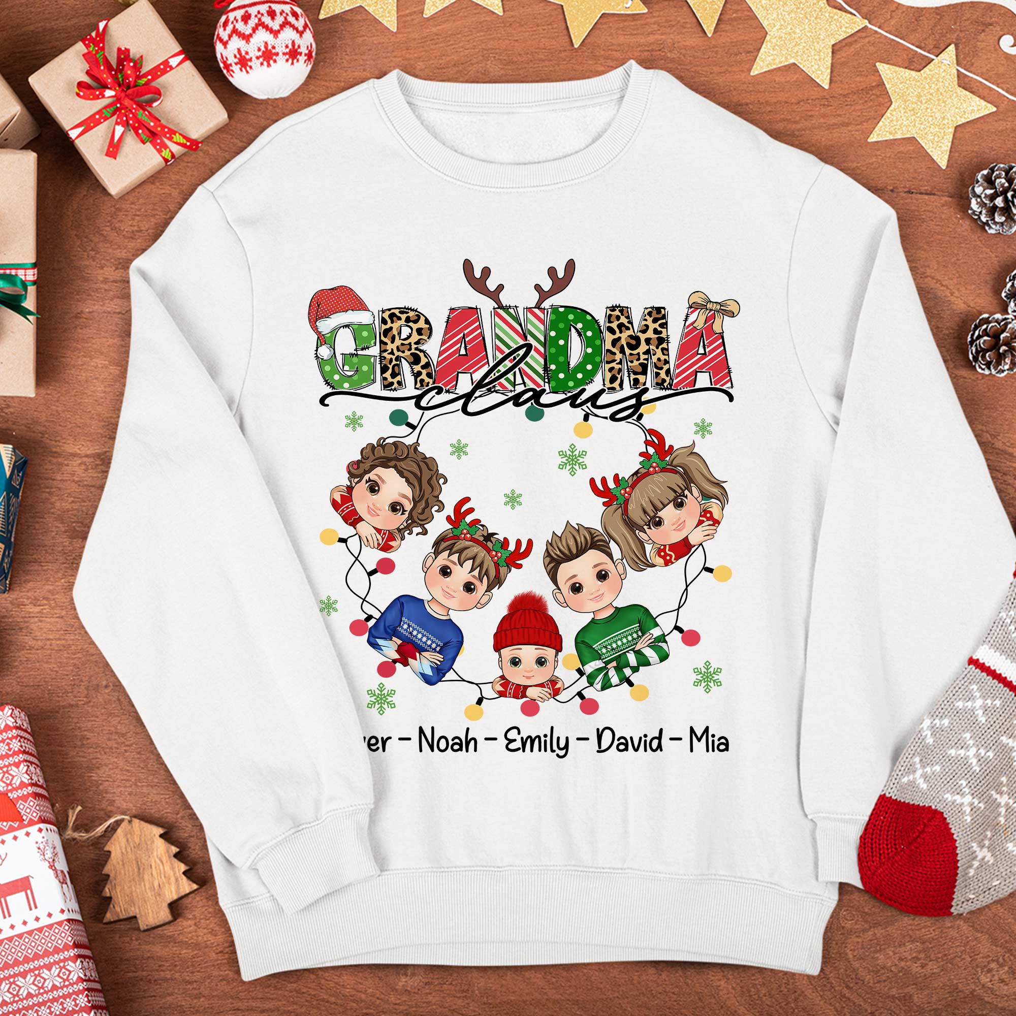 Grandma Claus With Grandkids - Personalized Shirt