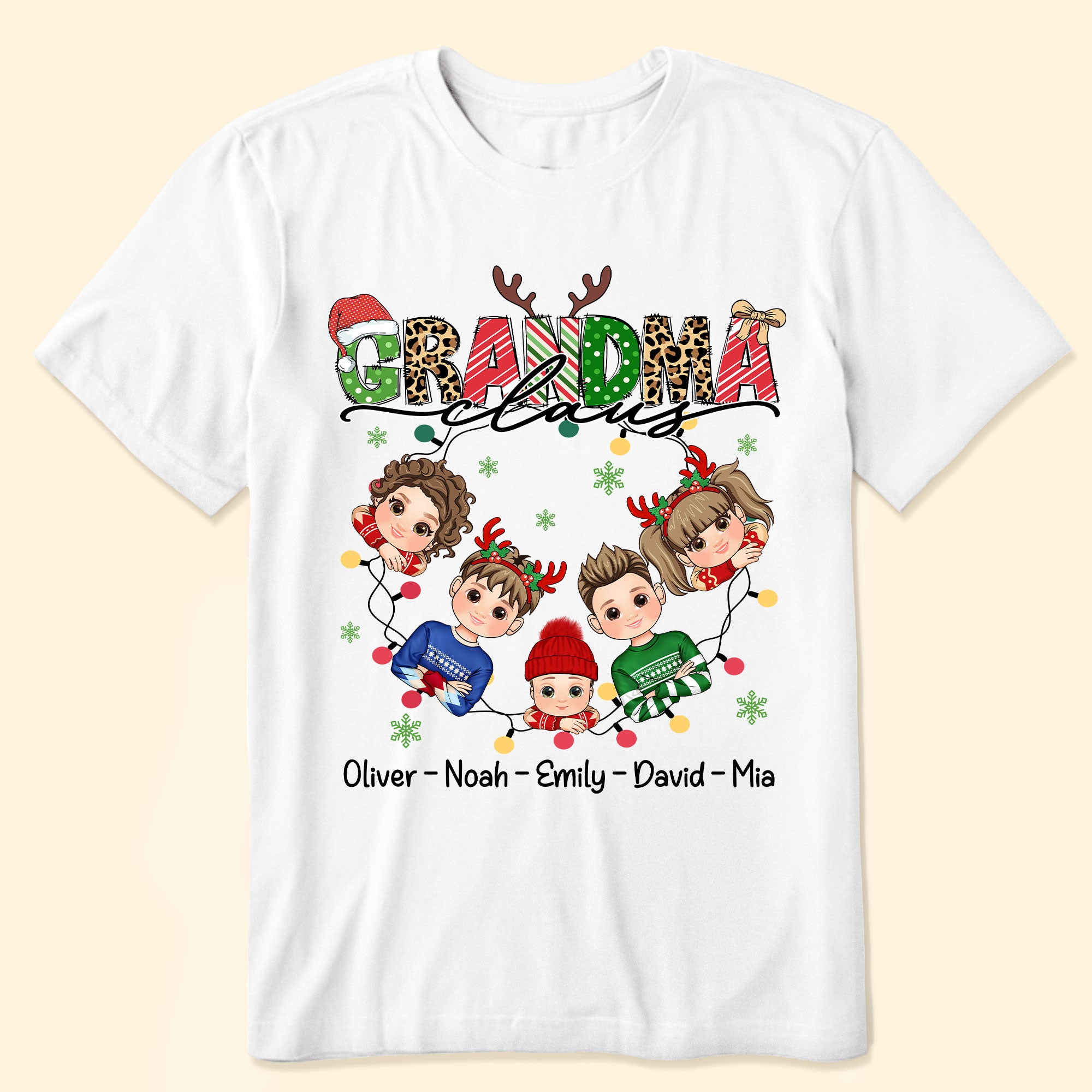 Grandma Claus With Grandkids - Personalized Shirt