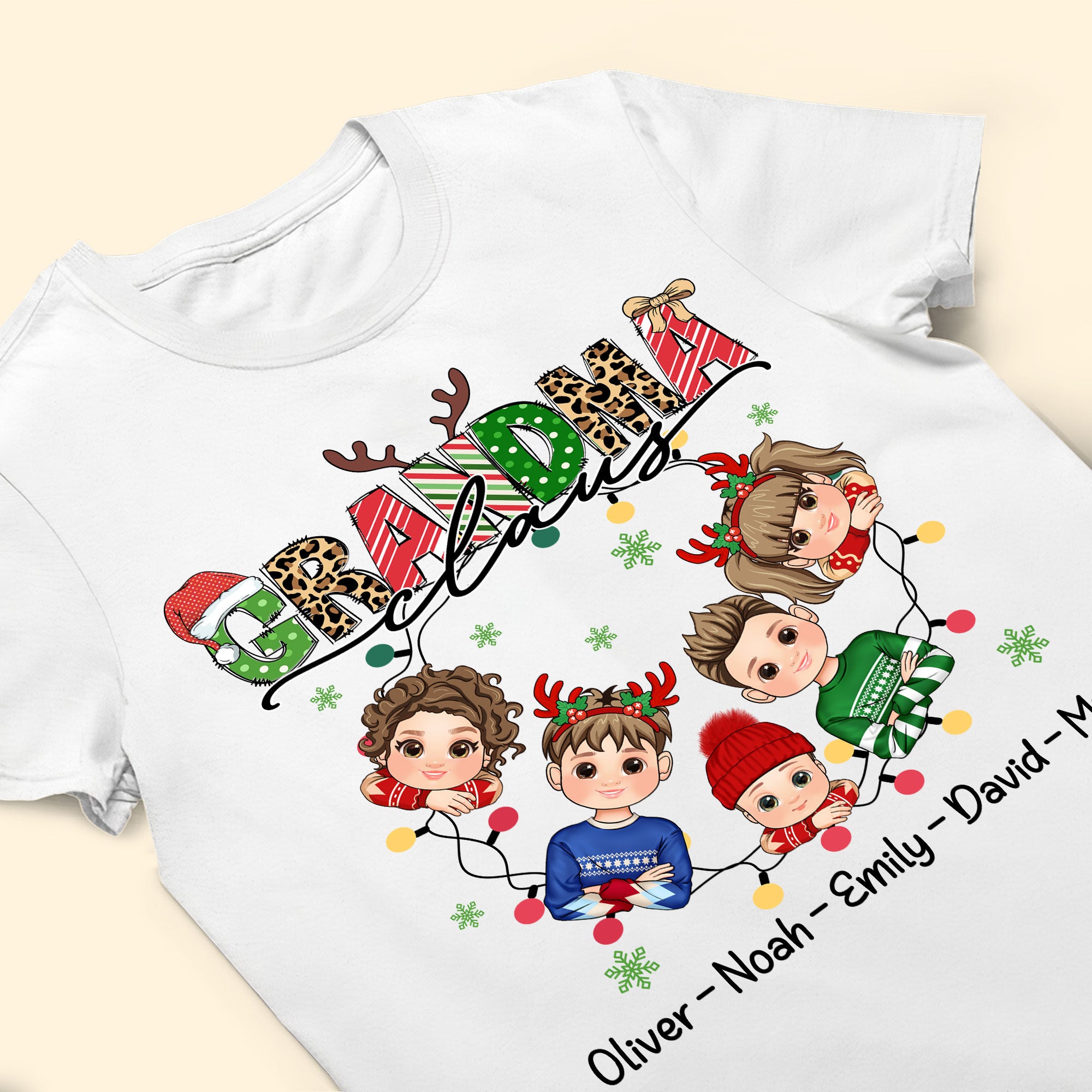 Grandma Claus With Grandkids - Personalized Shirt