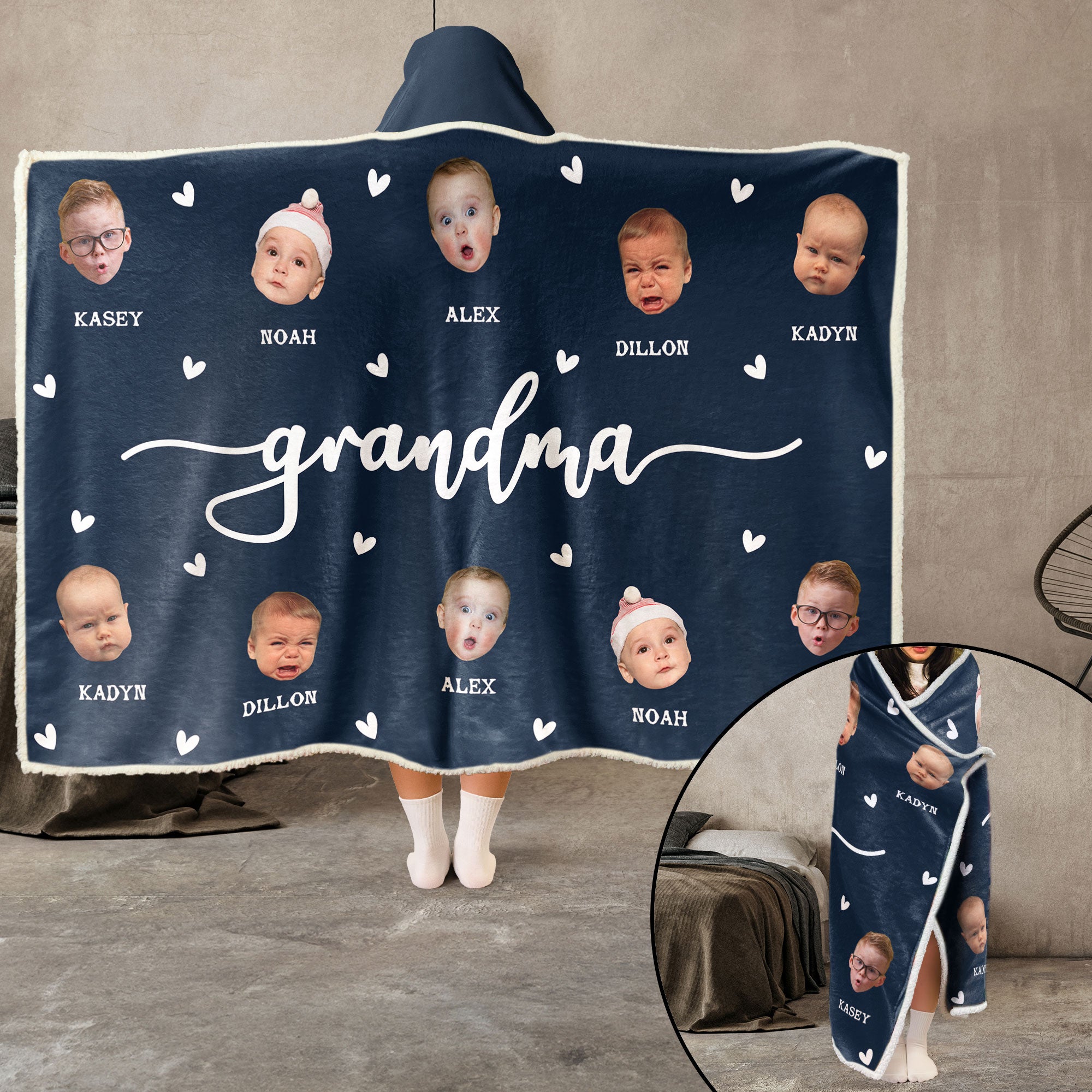 Grandma Custom Kid Face - Personalized Photo Wearable Blanket Hoodie