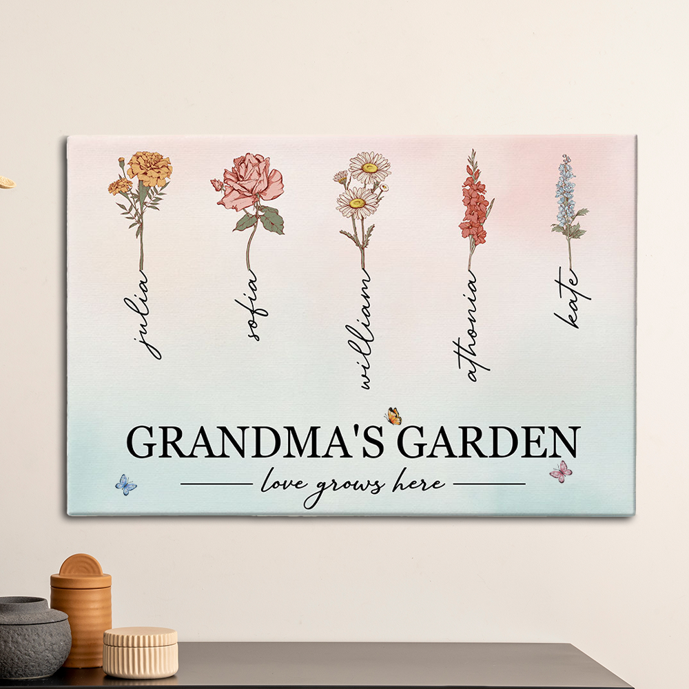 Grandma Garden Love Grows Here - Personalized Wrapped Canvas