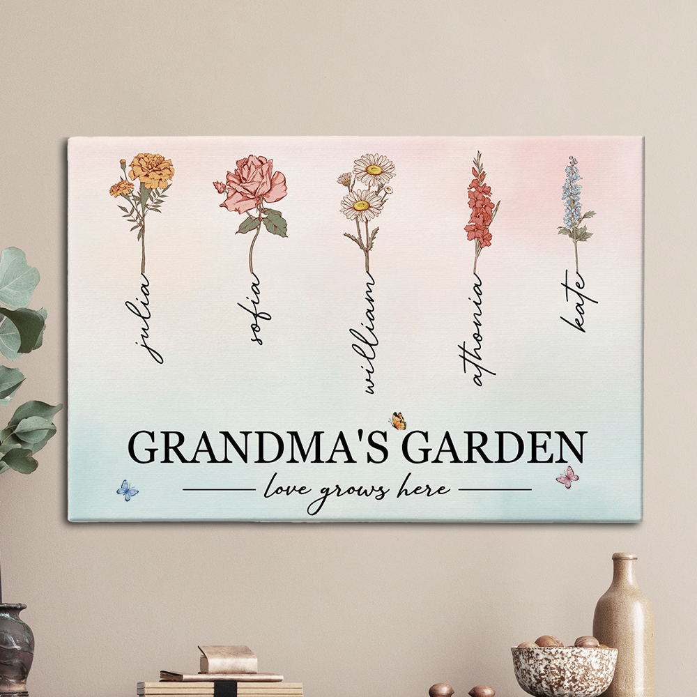 Grandma Garden Love Grows Here - Personalized Wrapped Canvas