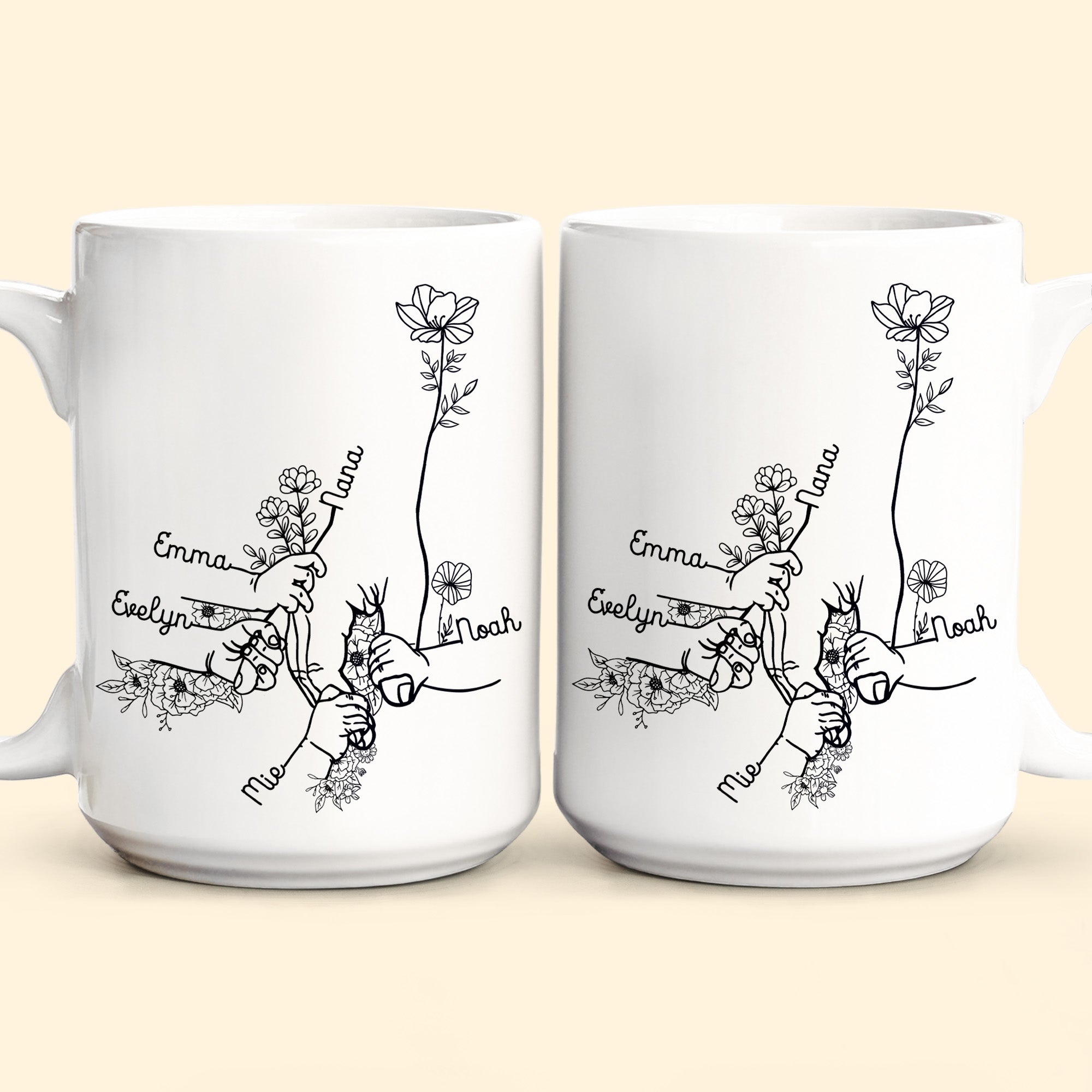 Grandma Grandchildren Holding Hand Floral Pattern - Personalized Mug