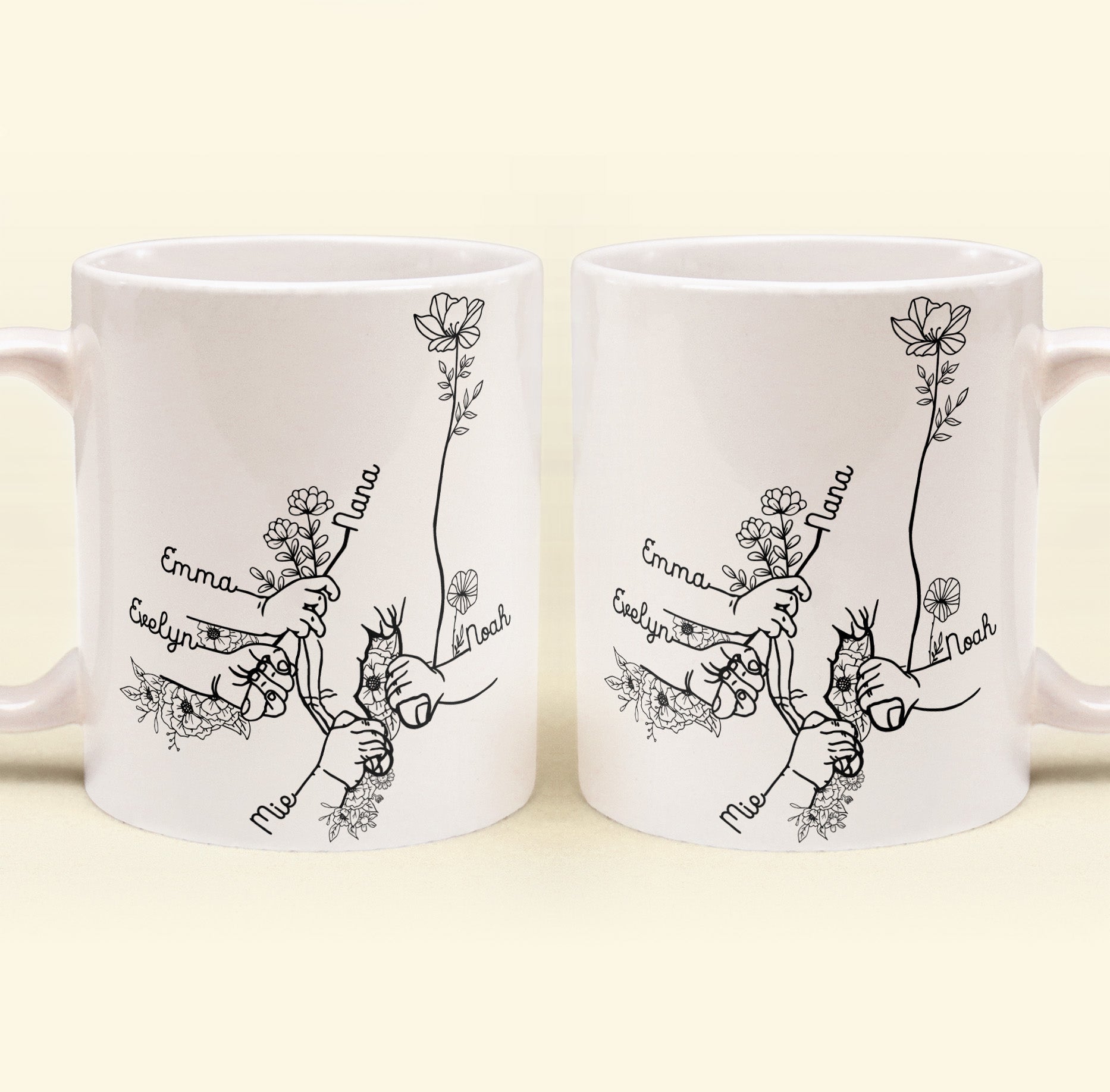 Grandma Grandchildren Holding Hand Floral Pattern - Personalized Mug