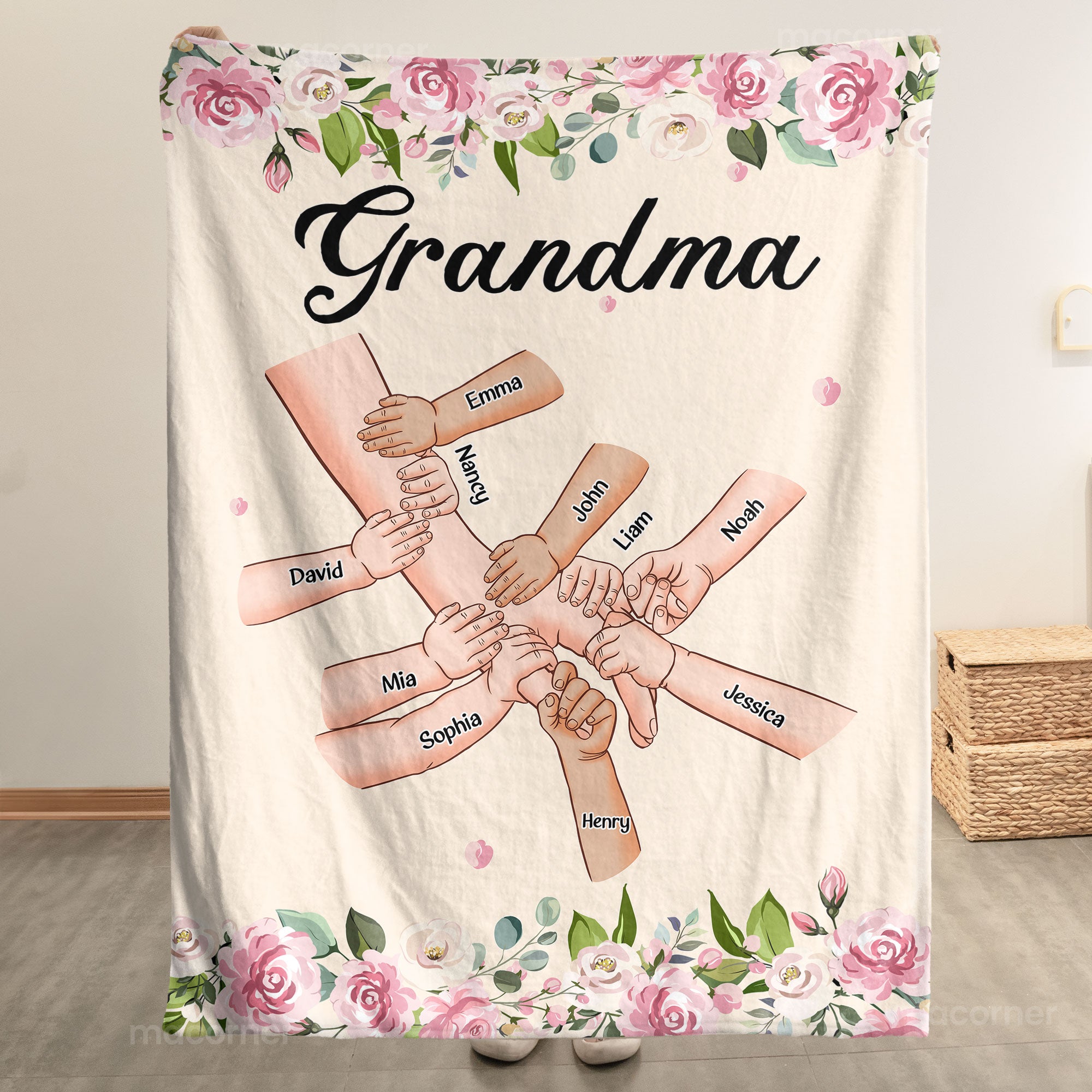 Grandma Hold Grandkids' Hands - Personalized Blanket