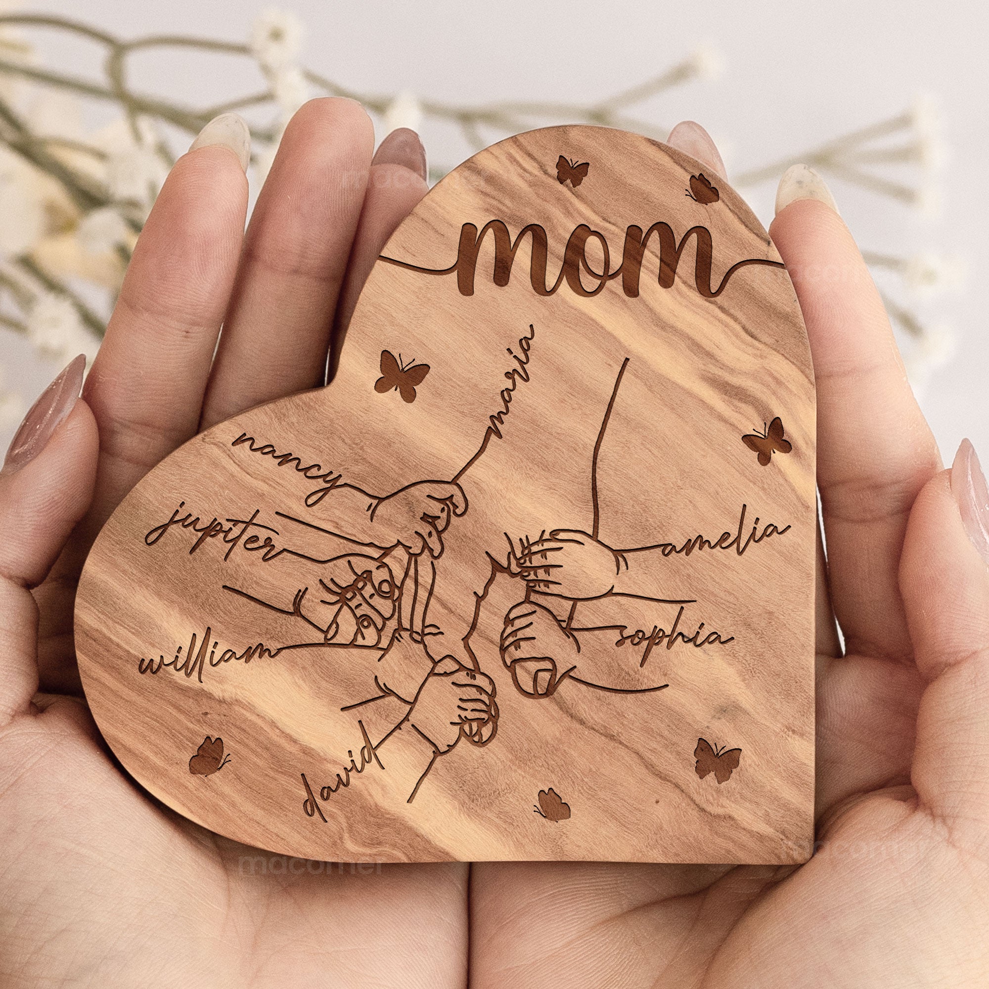 Grandma Mom Gift Holding Hand - Personalized Engraved Wood Plaque