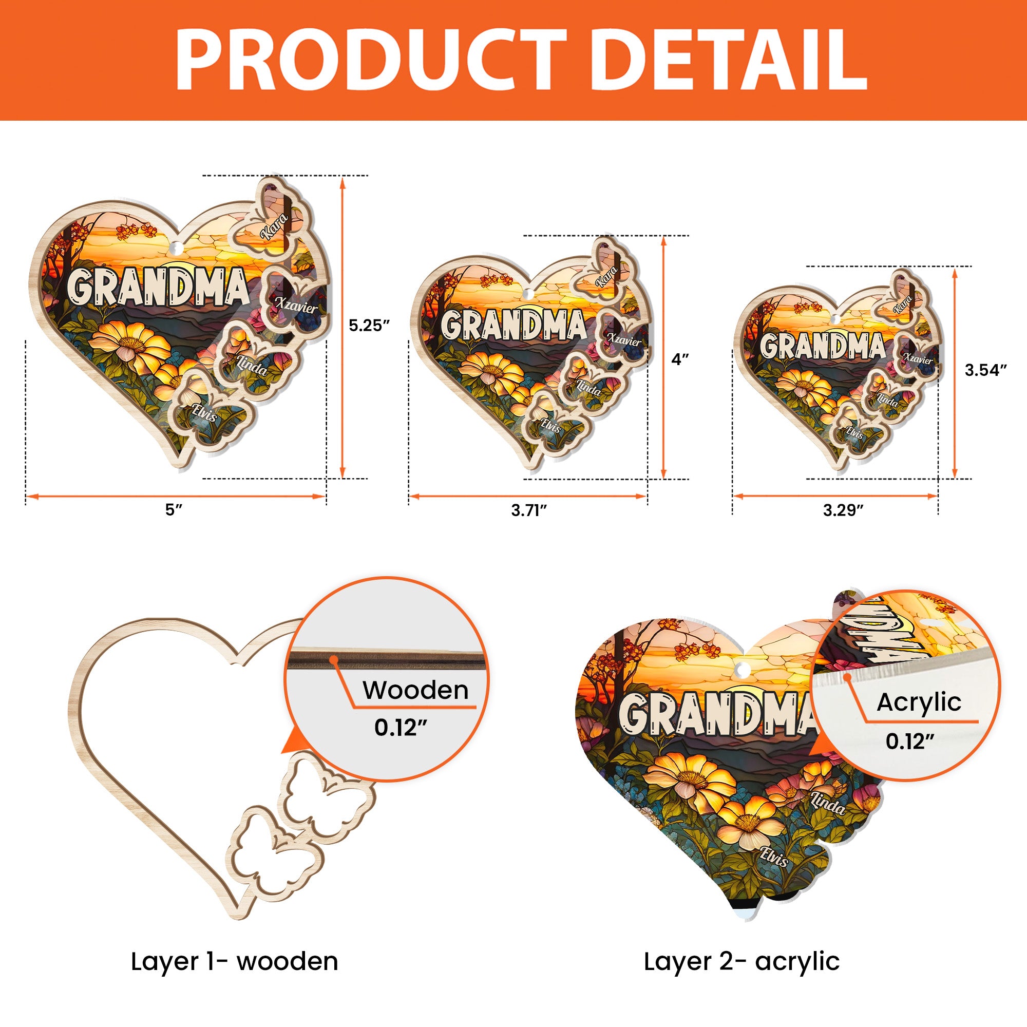 Grandma Heart - Personalized Suncatcher Ornament