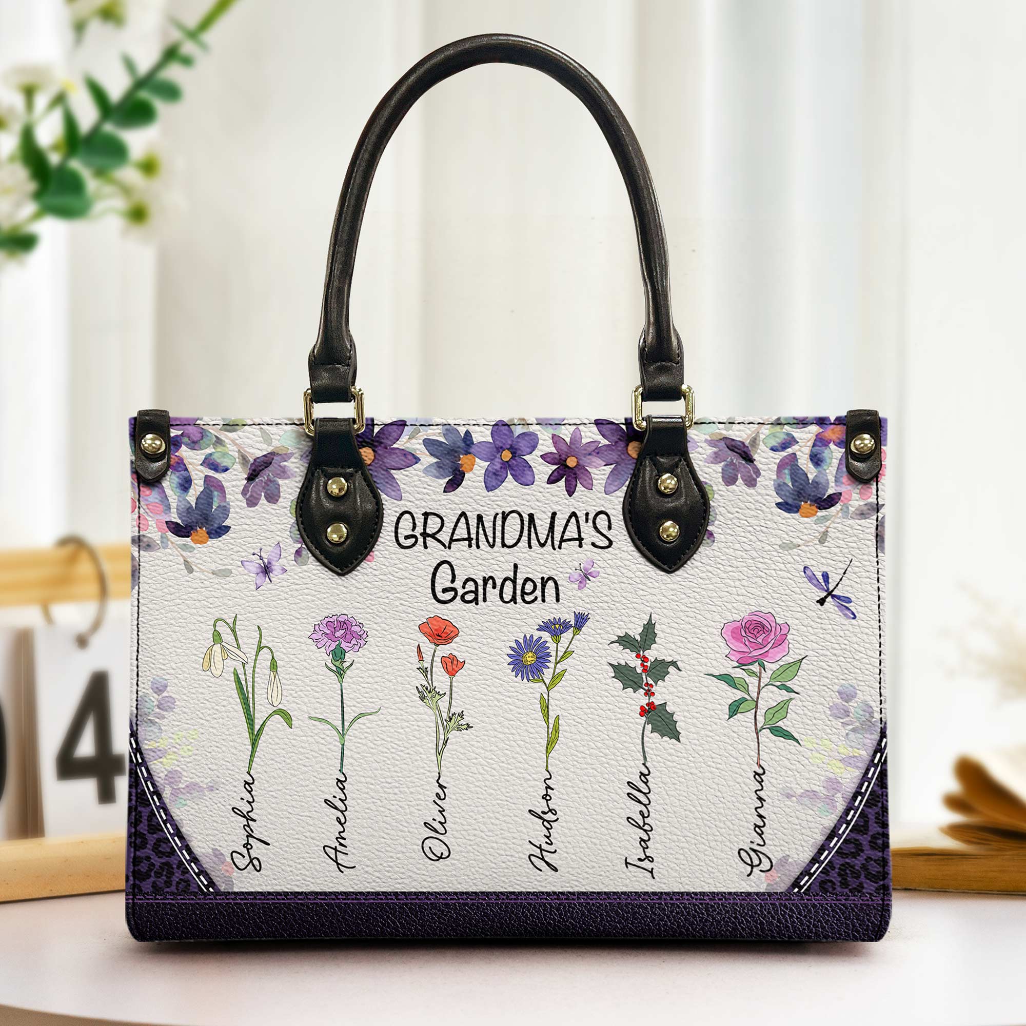 Grandma's Garden Blooming - Personalized Leather Bag