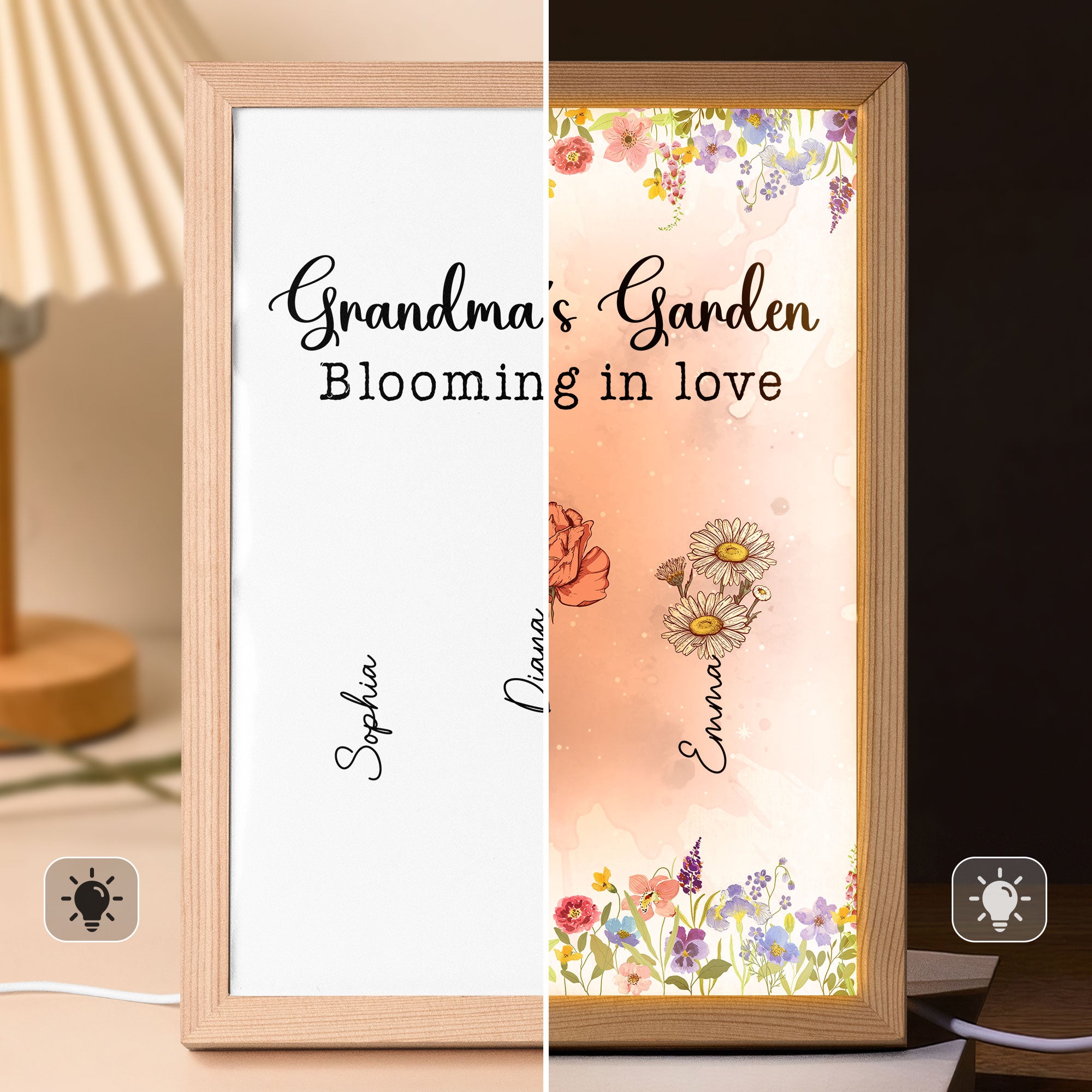 Grandma's Garden Blooming In Love - Personalized Light Up Picture Frame