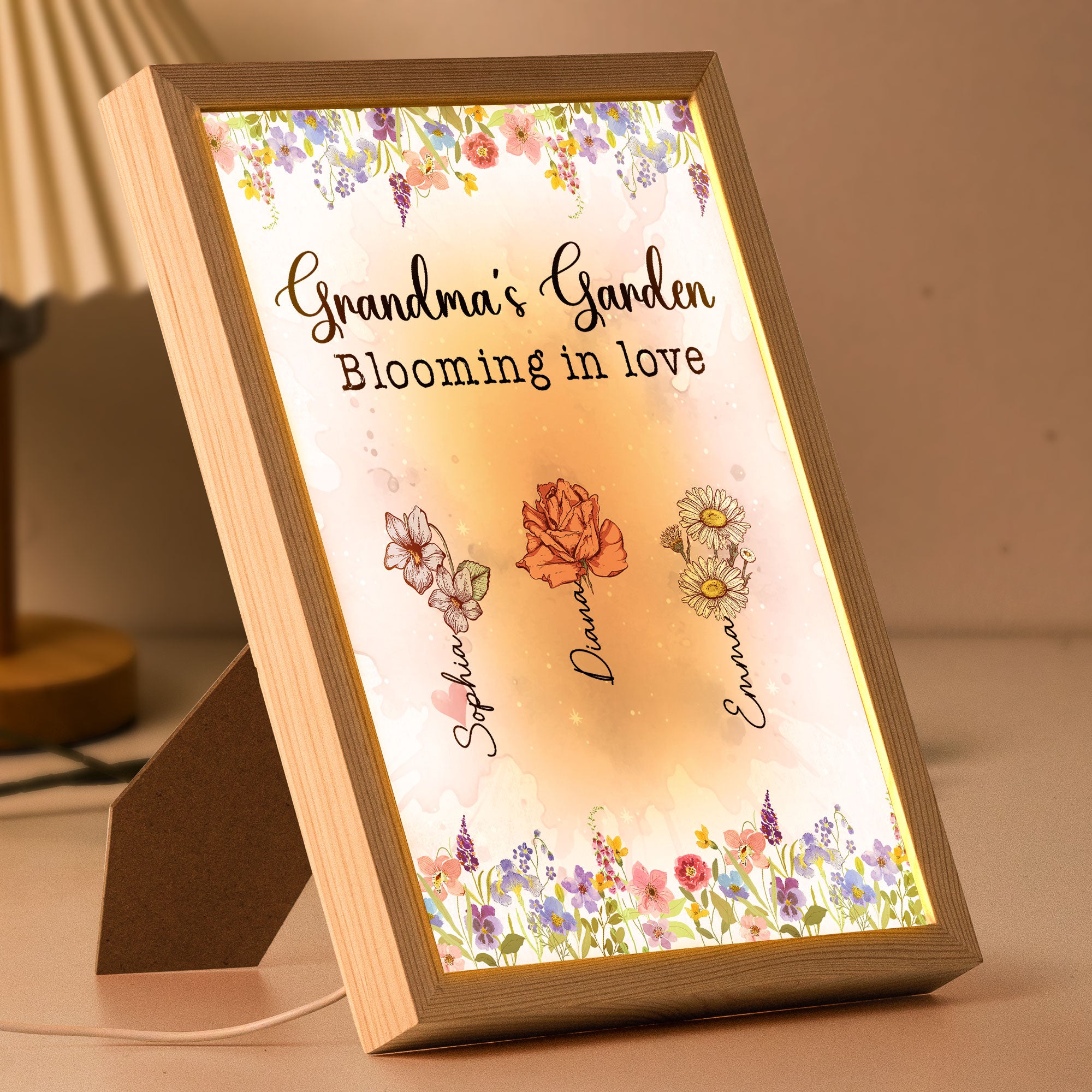 Grandma's Garden Blooming In Love - Personalized Light Up Picture Frame