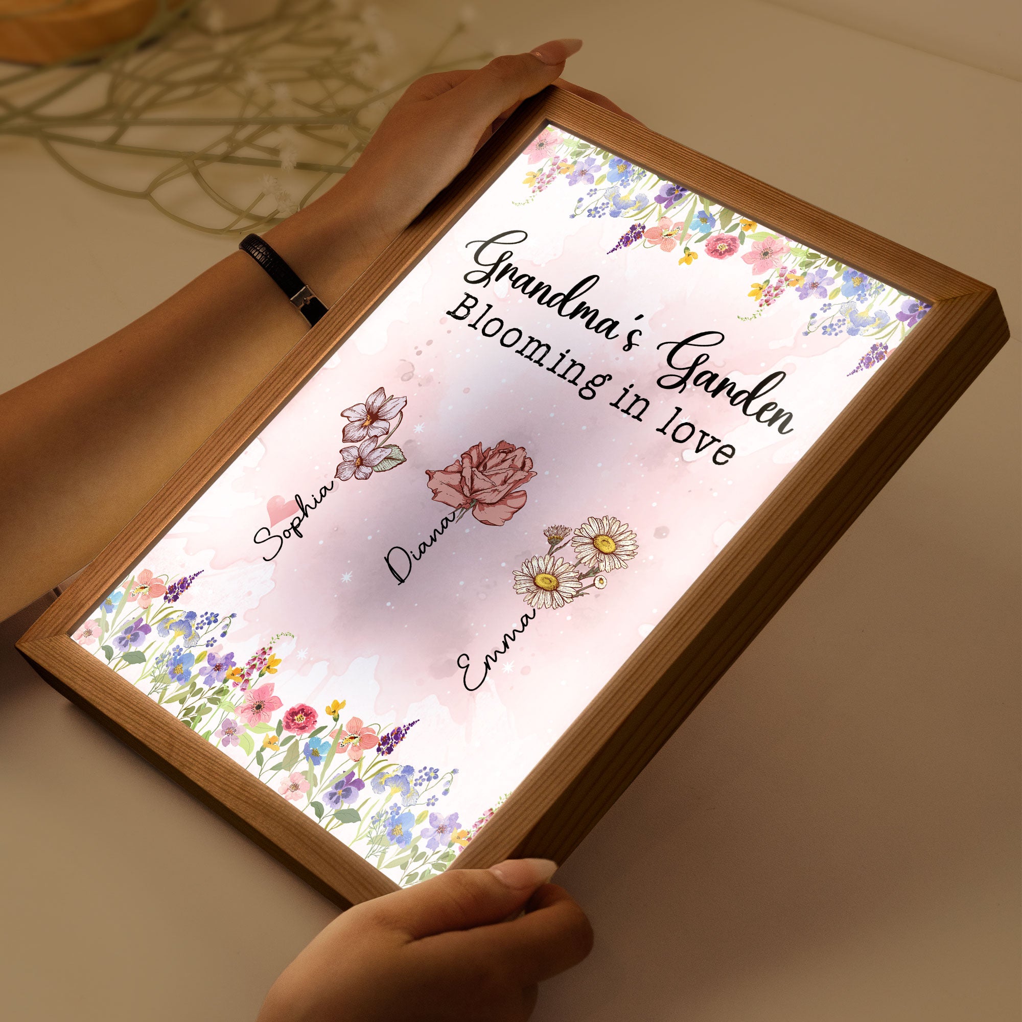 Grandma's Garden Blooming In Love - Personalized Light Up Picture Frame