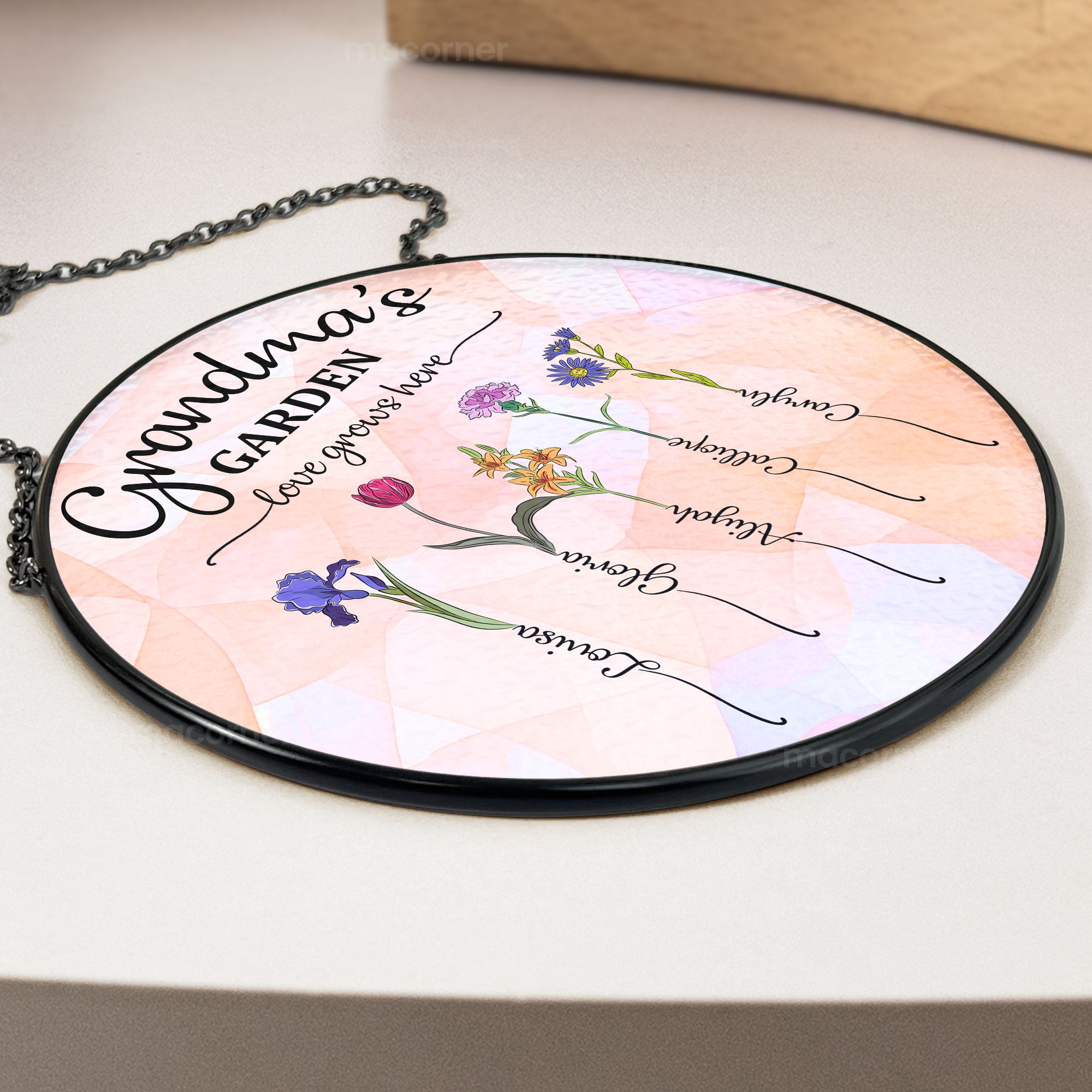 Grandma's Garden - Custom Birth Flower - Personalized Stained Glass Window Hanging Suncatcher