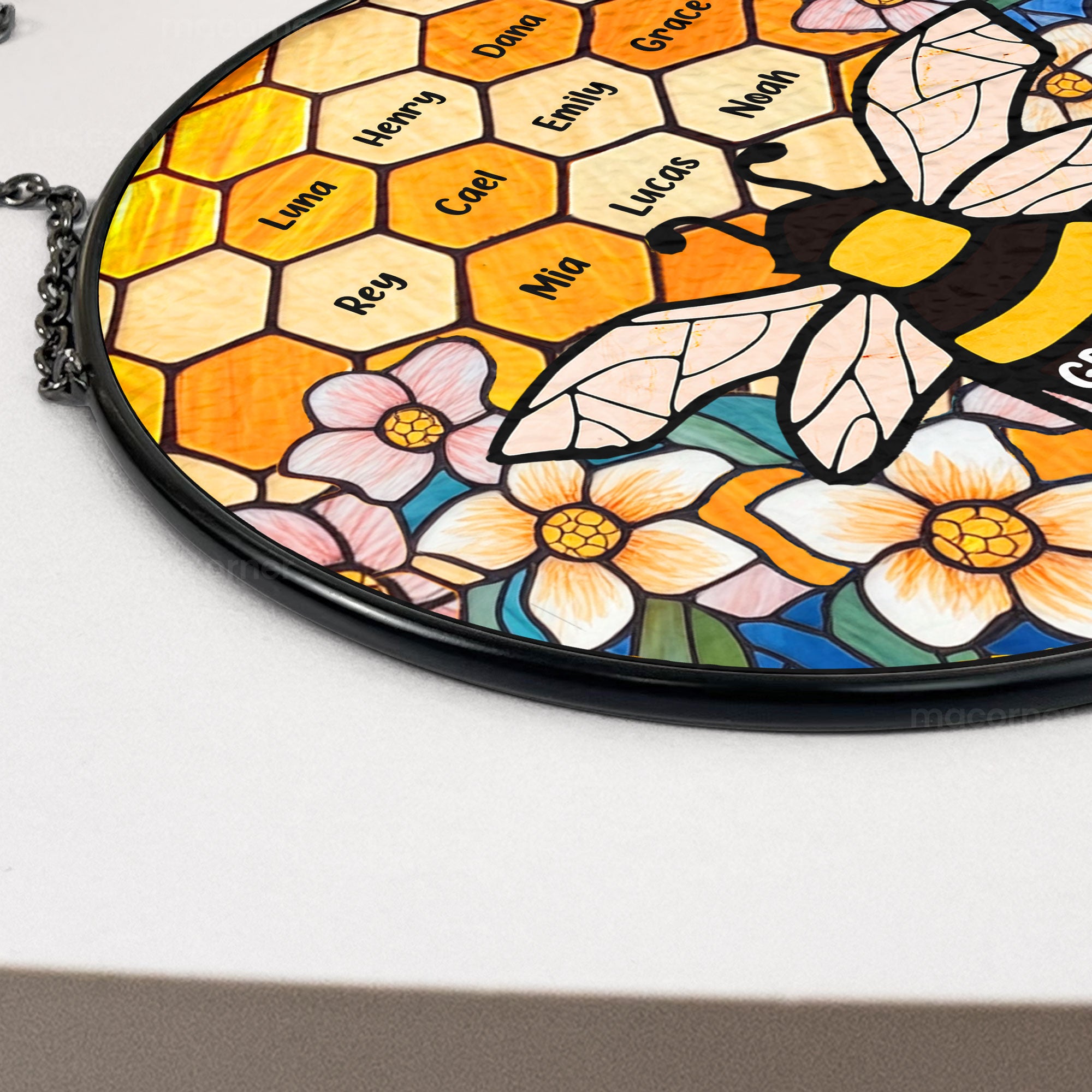 Grandma's Garden Bee - Personalized Stained Glass Window Hanging Suncatcher Ornament