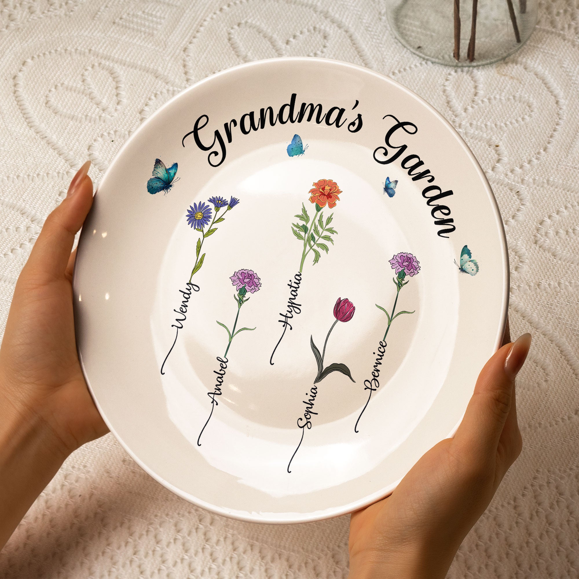 Grandma's Garden Custom Birth Flowers - Personalized Ceramic Plate