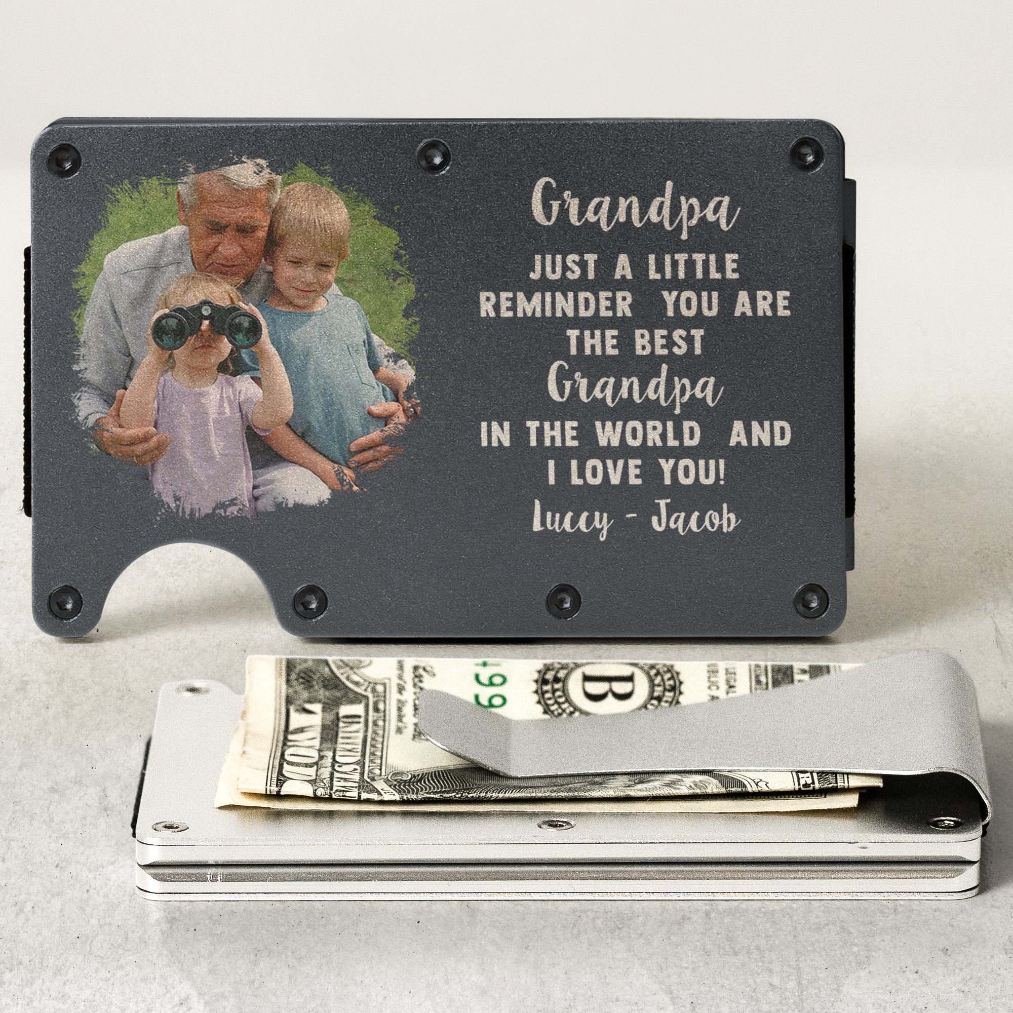 Grandpa Just A Little Reminder - Personalized Photo Metal Card Holder