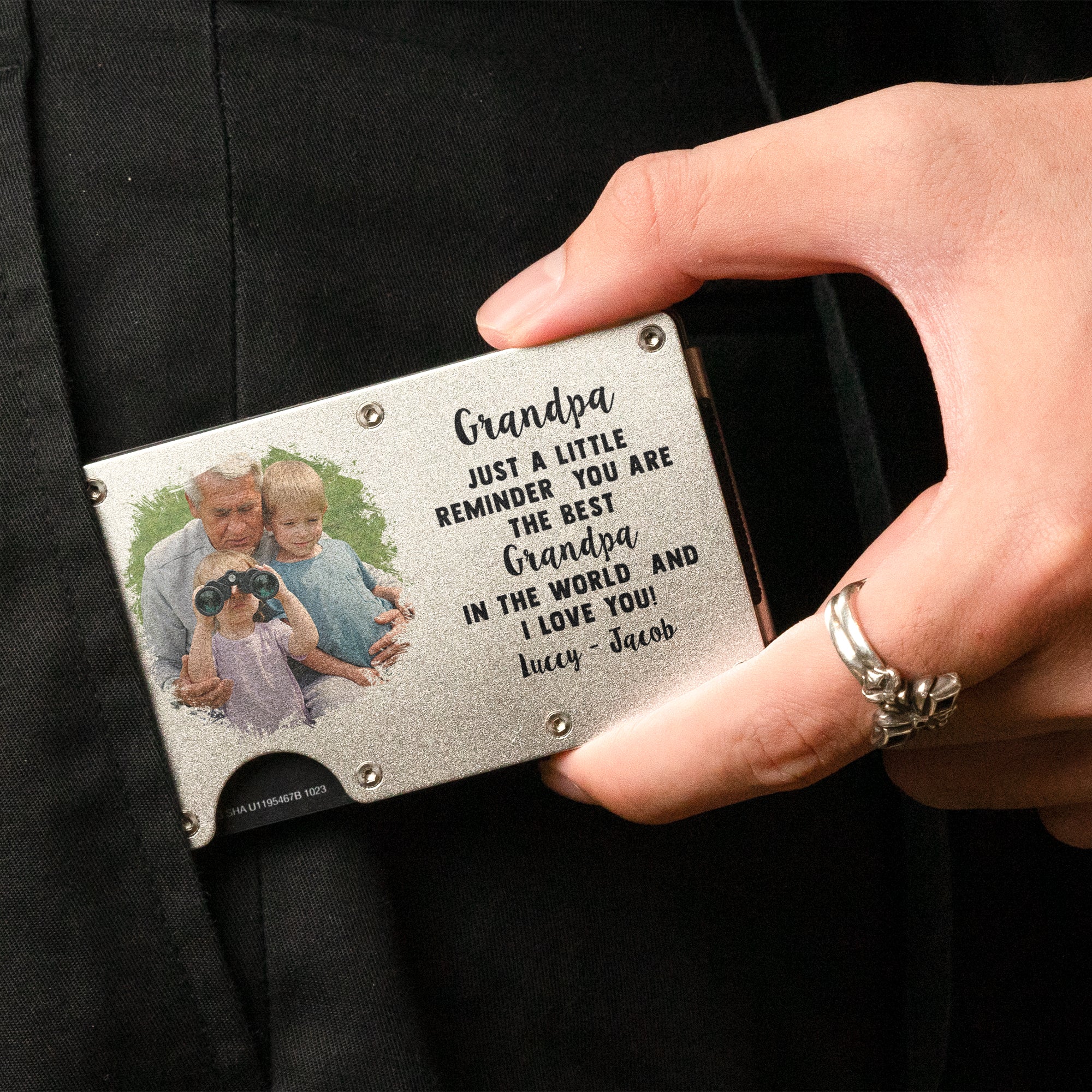 Grandpa Just A Little Reminder - Personalized Photo Metal Card Holder