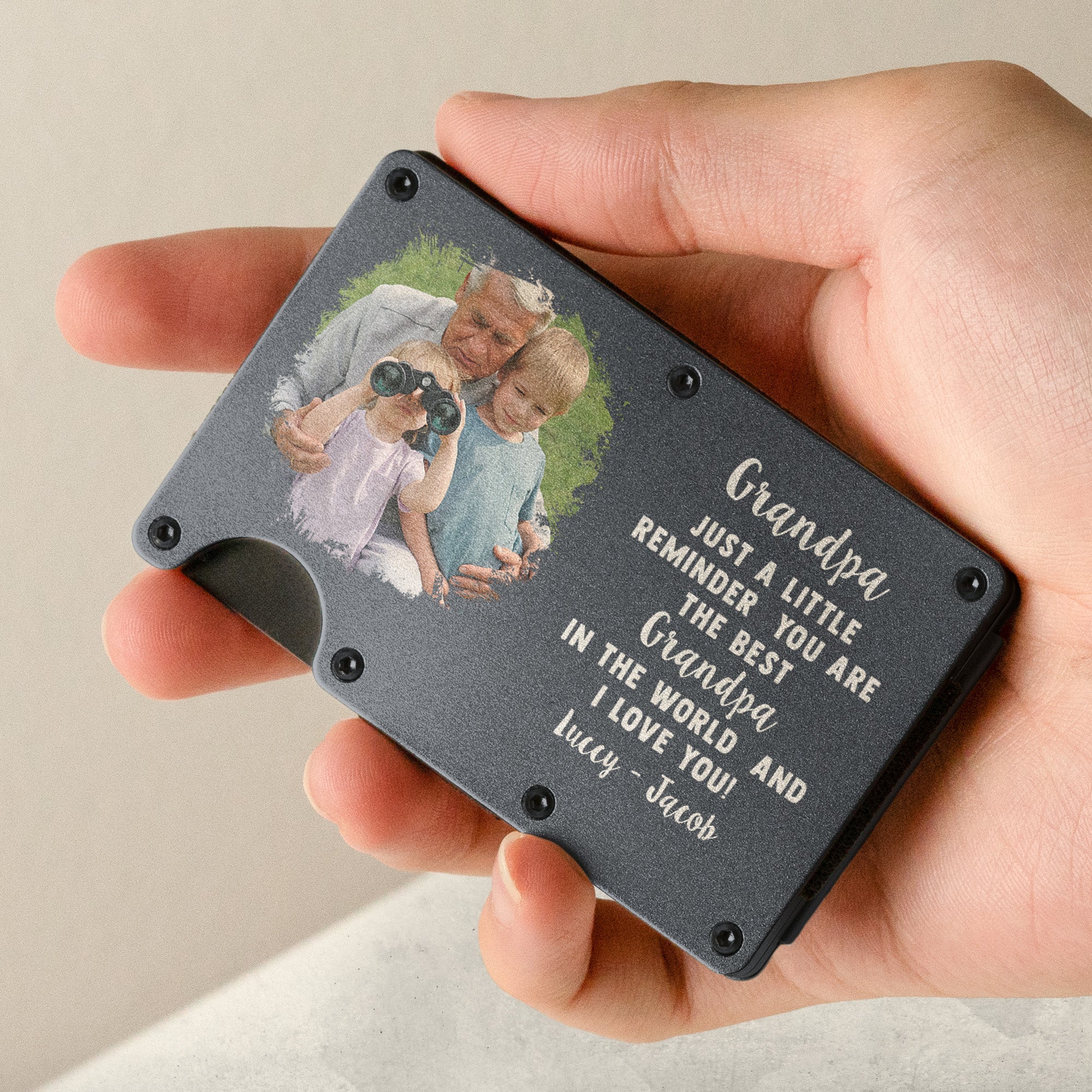 Grandpa Just A Little Reminder - Personalized Photo Metal Card Holder