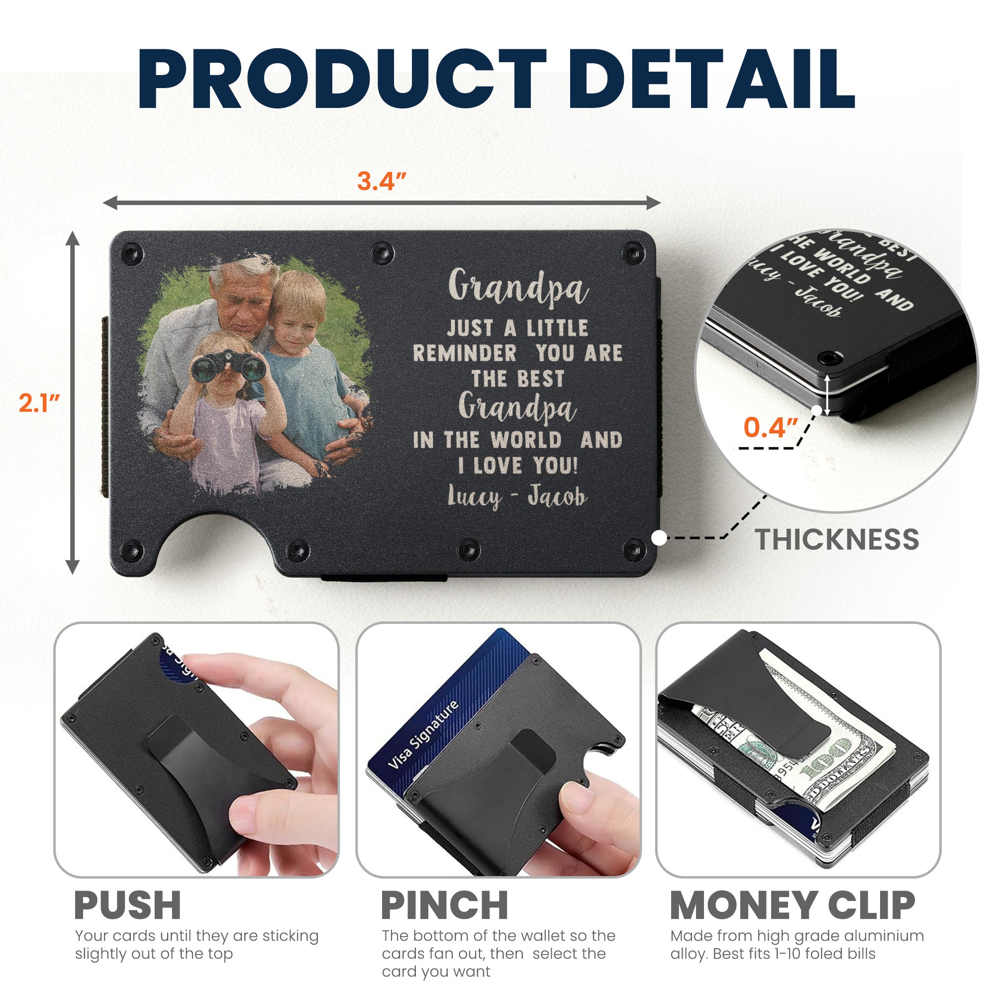 Grandpa Just A Little Reminder - Personalized Photo Metal Card Holder