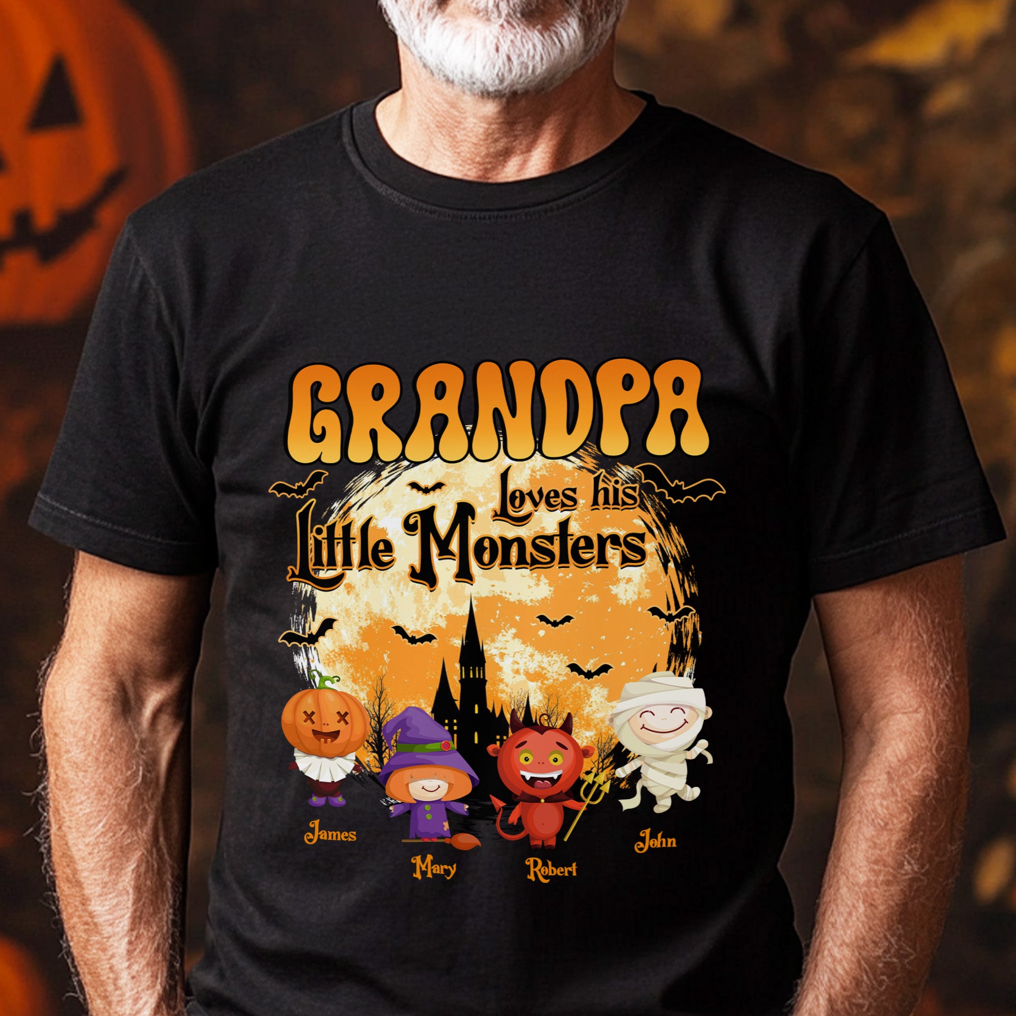 Grandpa Loves His Little Monsters Halloween Gift - Personalized Shirt