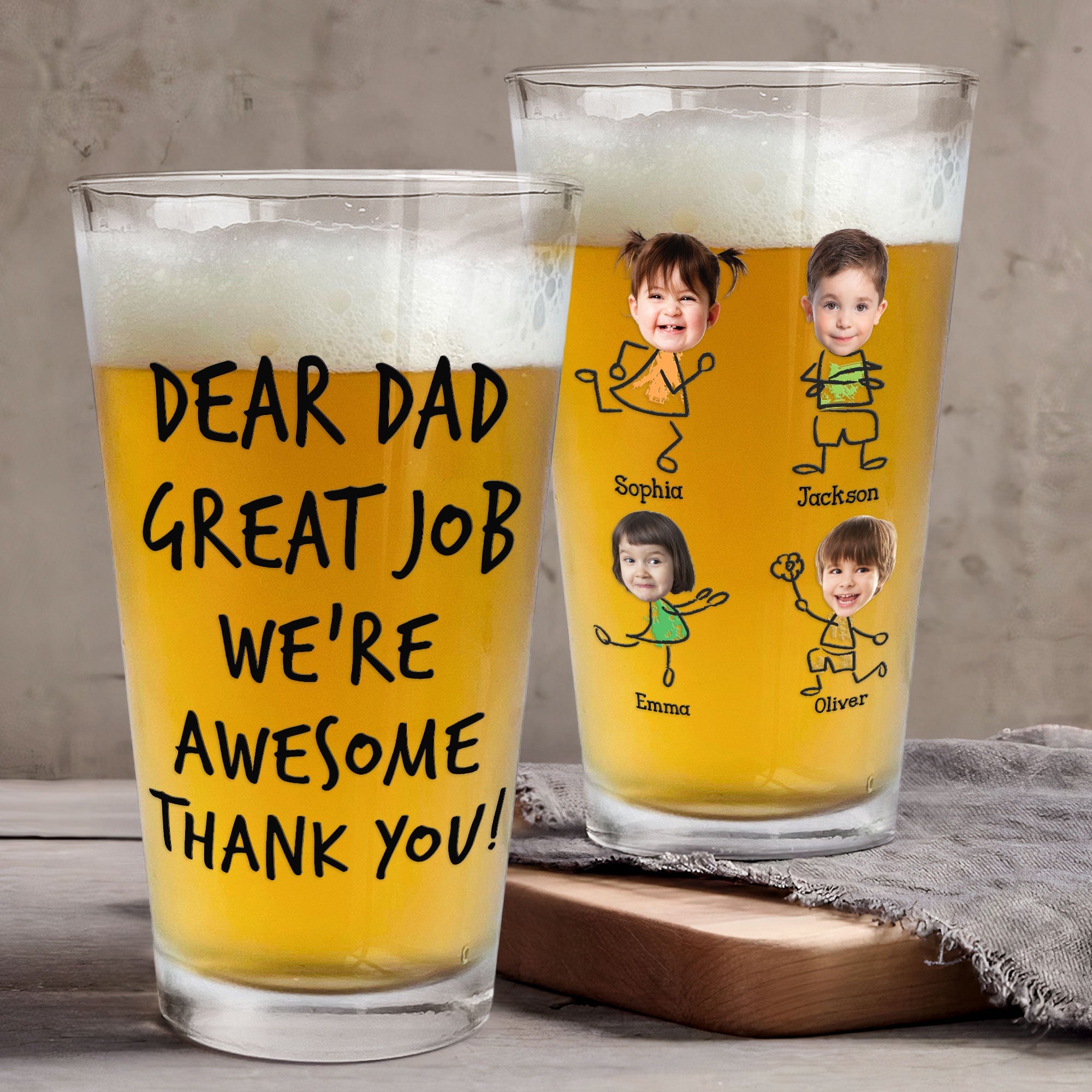 Great Job Dad We're Awesome - Personalized Photo Beer Glass