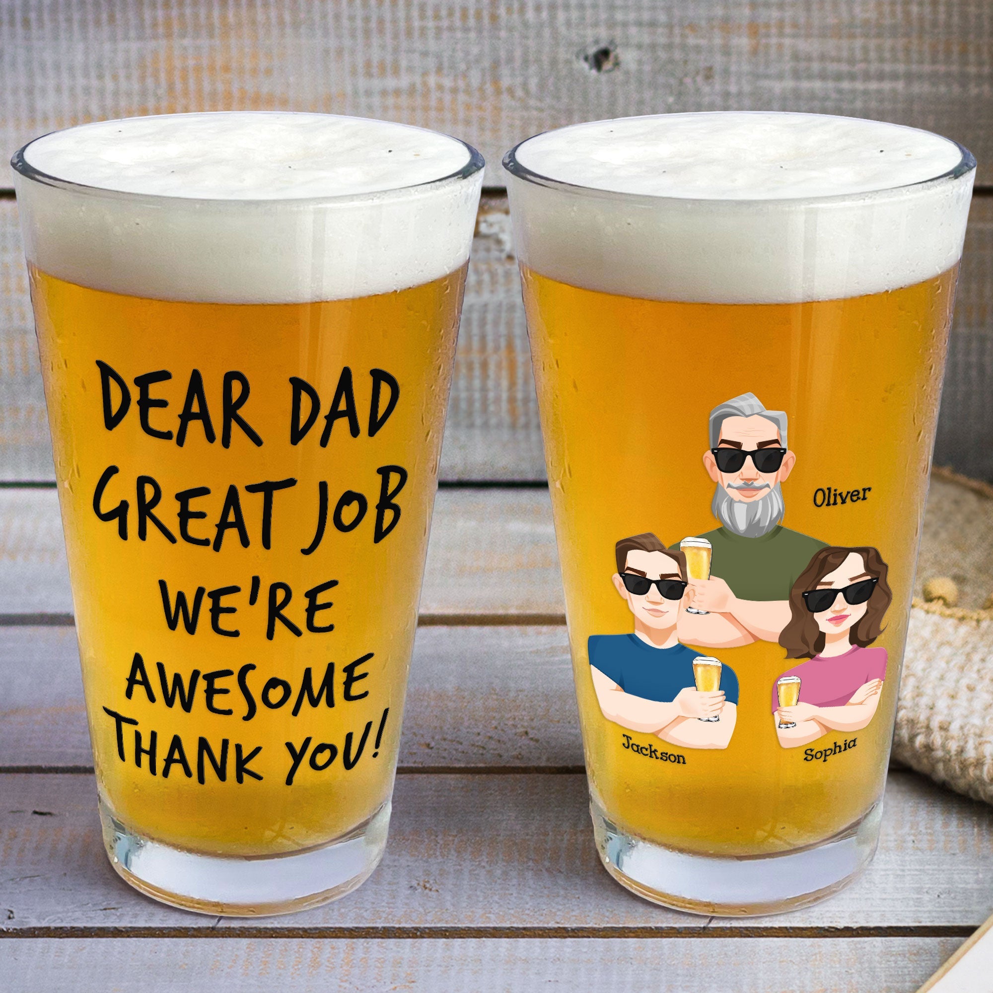 Great Job Dad We're Awesome Thank You! - Personalized Beer Glass