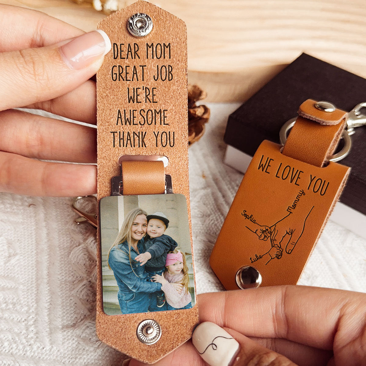 Great Job Mom We're Awesome - Personalized Leather Photo Keychain