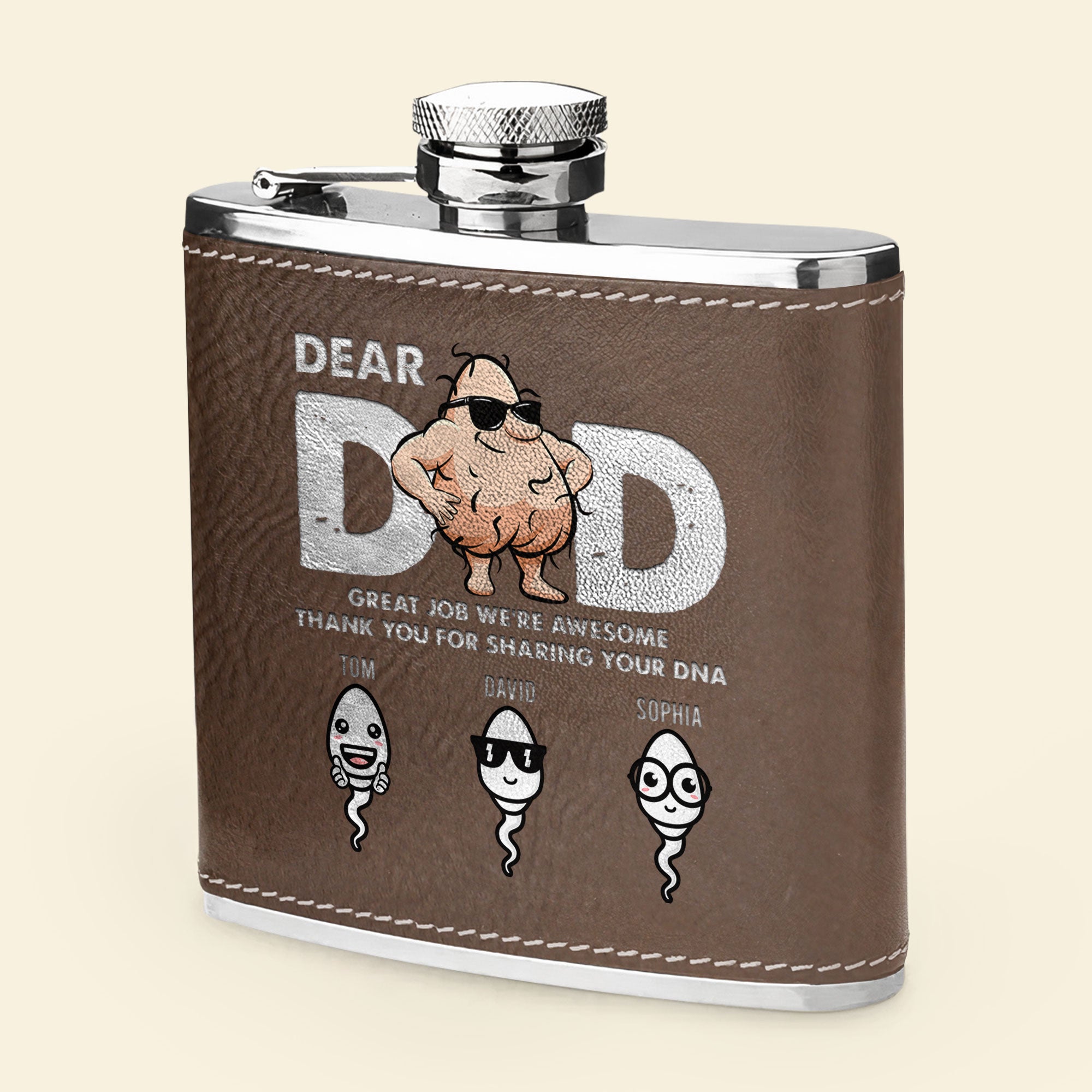 Great Job We're Awesome Thank You For Sharing Your DNA - Personalized Leather Flask