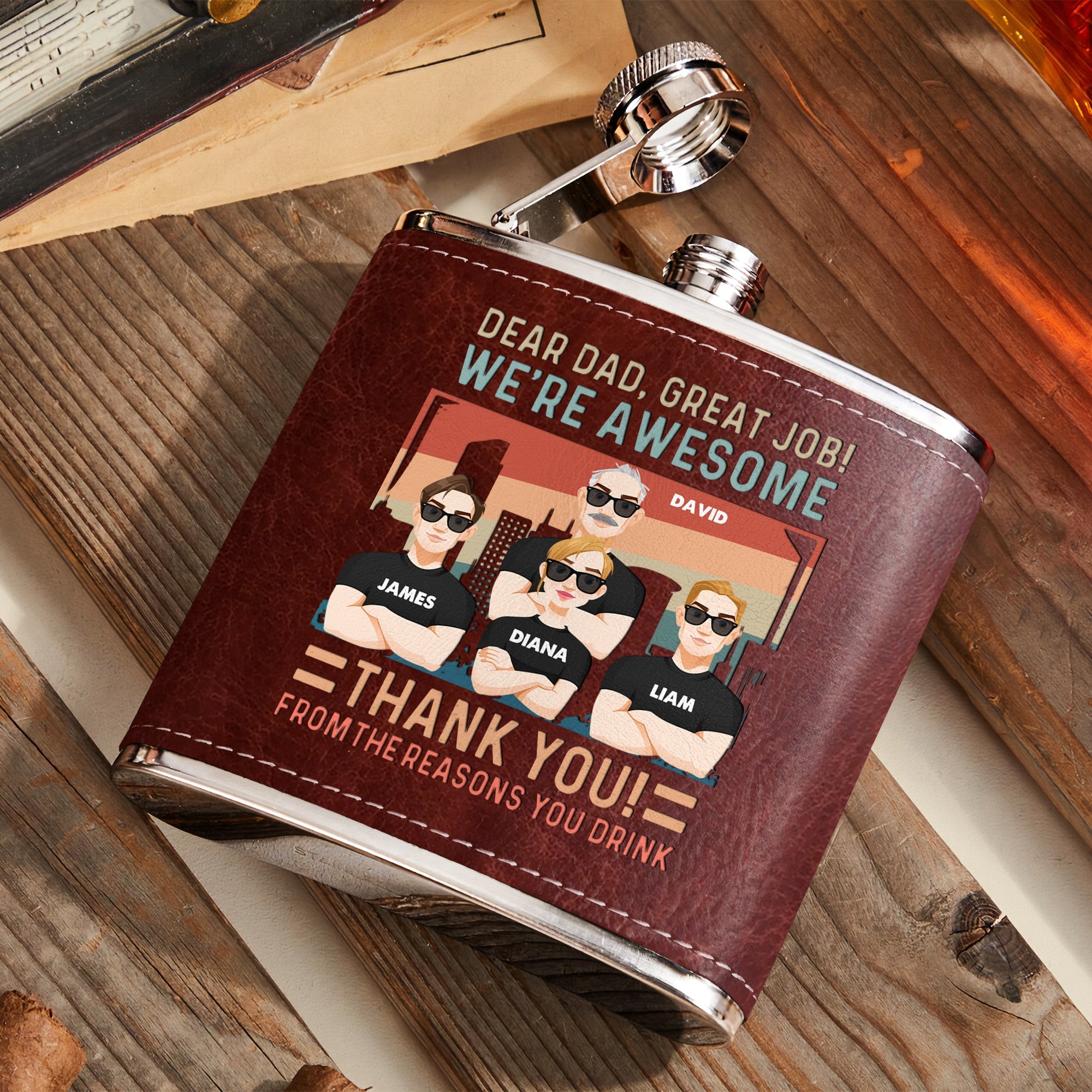 Great Job We're Awesome Thank You From Reasons You Drink - Personalized Leather Flask