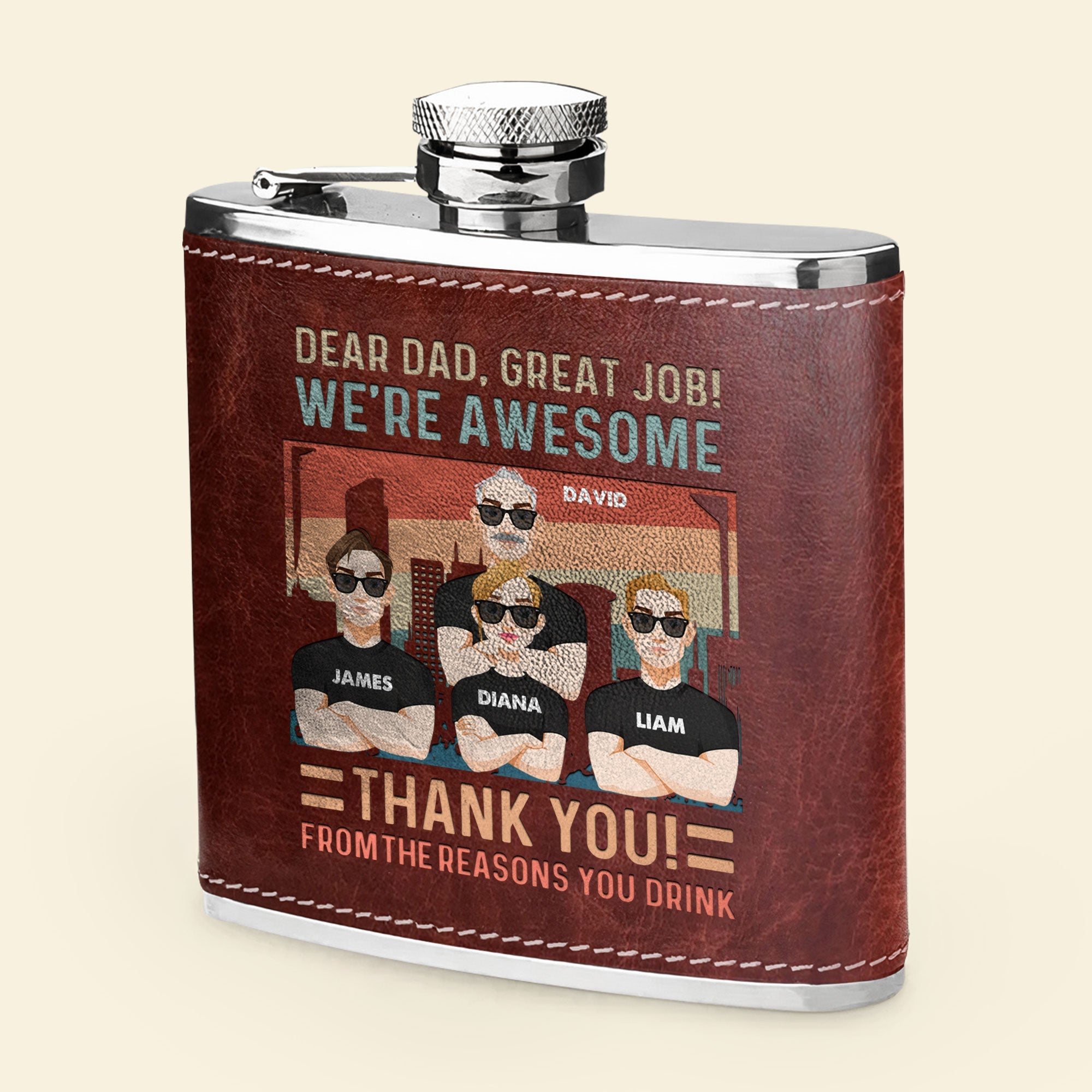 Great Job We're Awesome Thank You From Reasons You Drink - Personalized Leather Flask