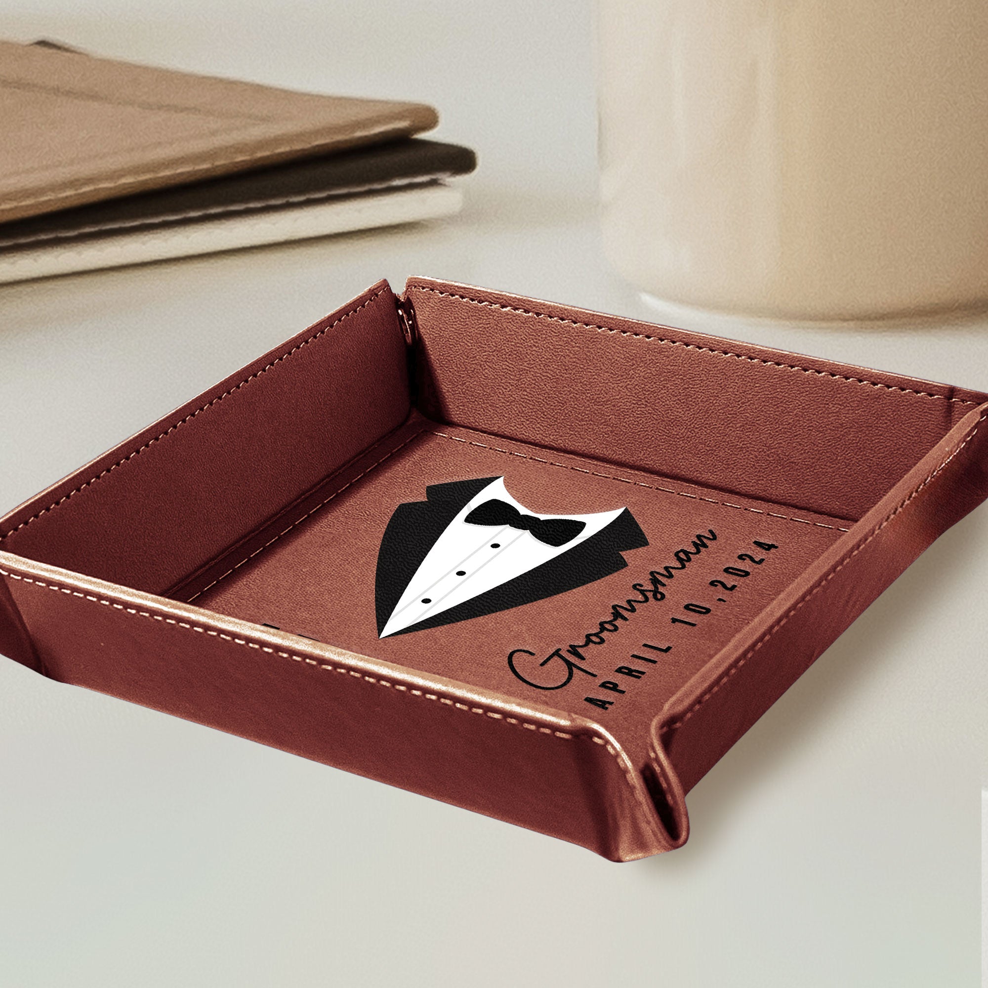 Groom And Groomsmen Wedding Gift - Personalized Leather Valet Tray