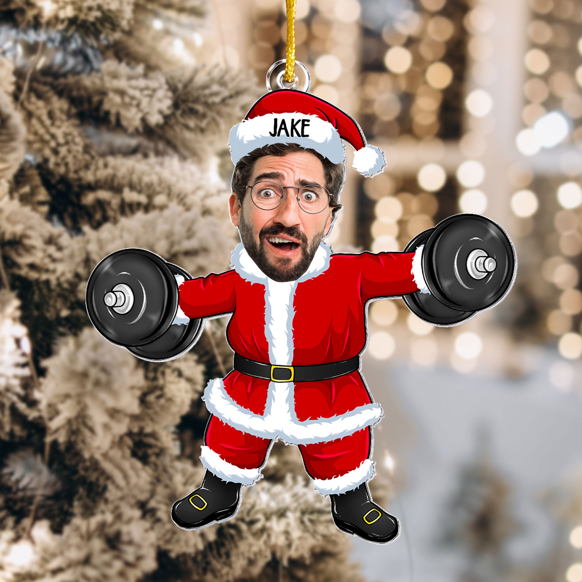 Gym Lovers In Santa Costumes - Personalized Acrylic Photo Ornament