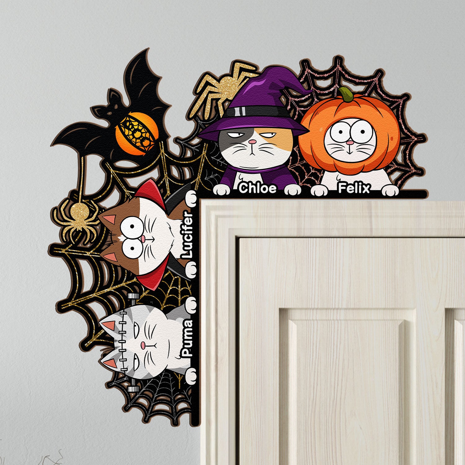 Halloween Cats - Personalized Door Corner Wood Sign