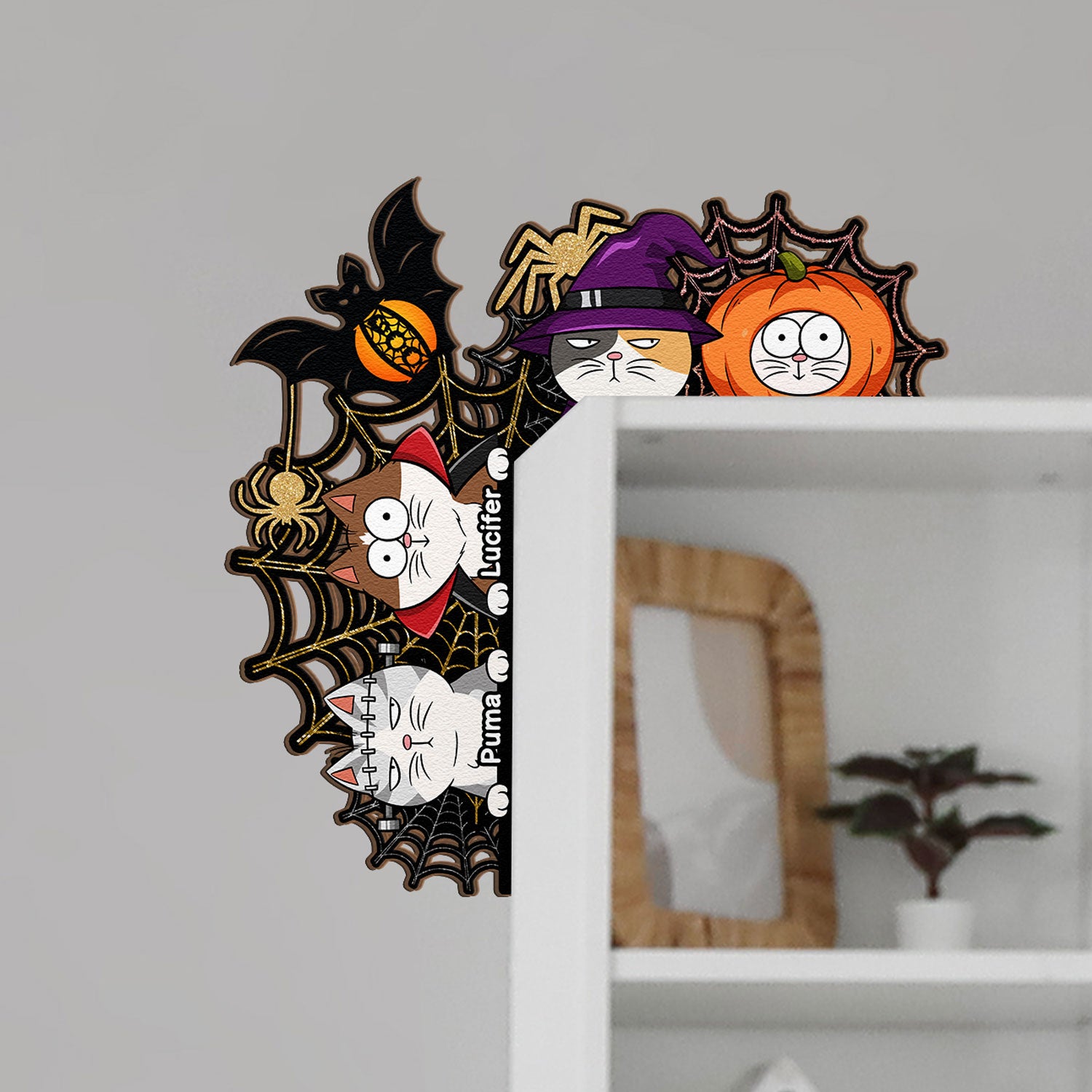 Halloween Cats - Personalized Door Corner Wood Sign