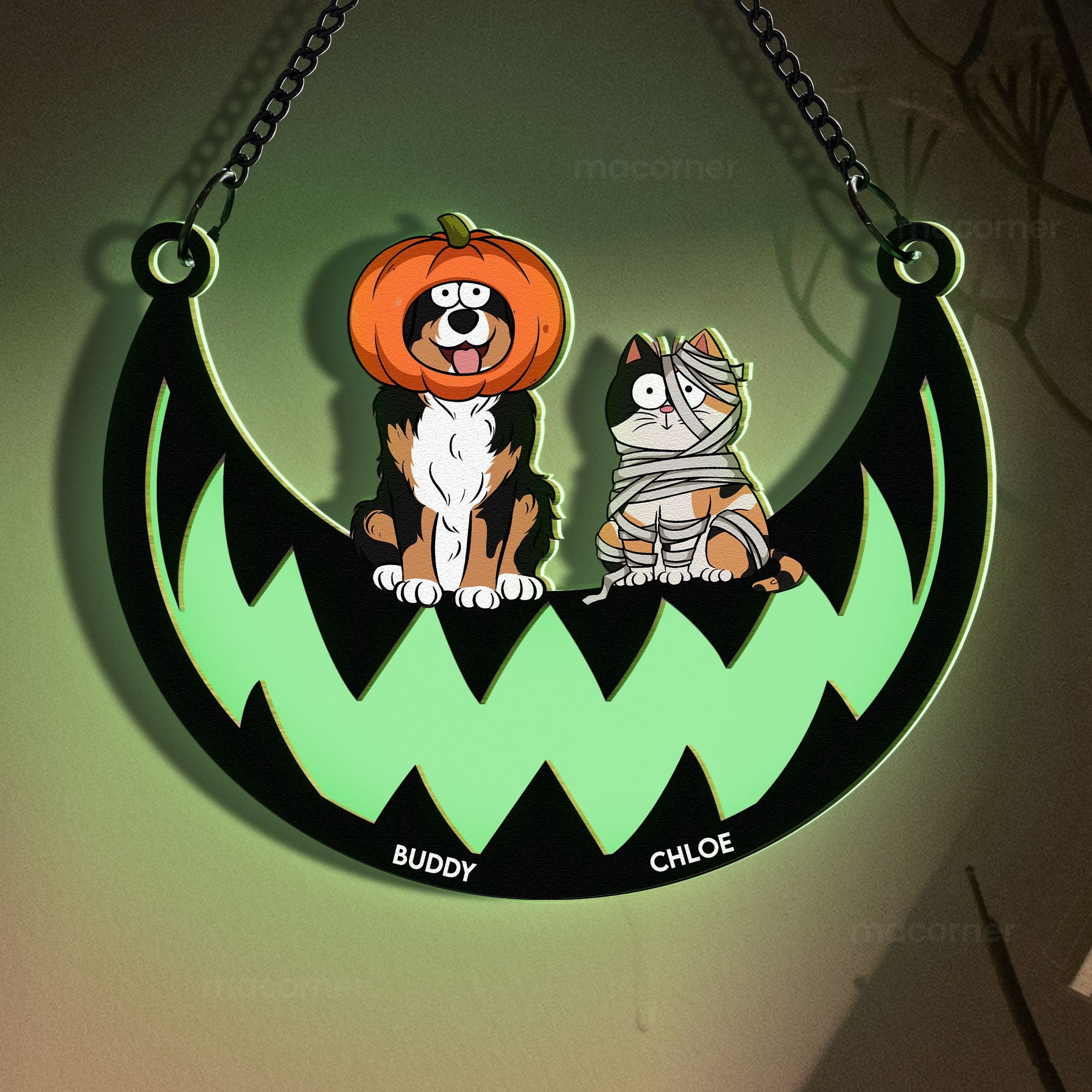 Halloween Costumes Cats & Dogs - Personalized Window Hanging Luminous Suncatcher