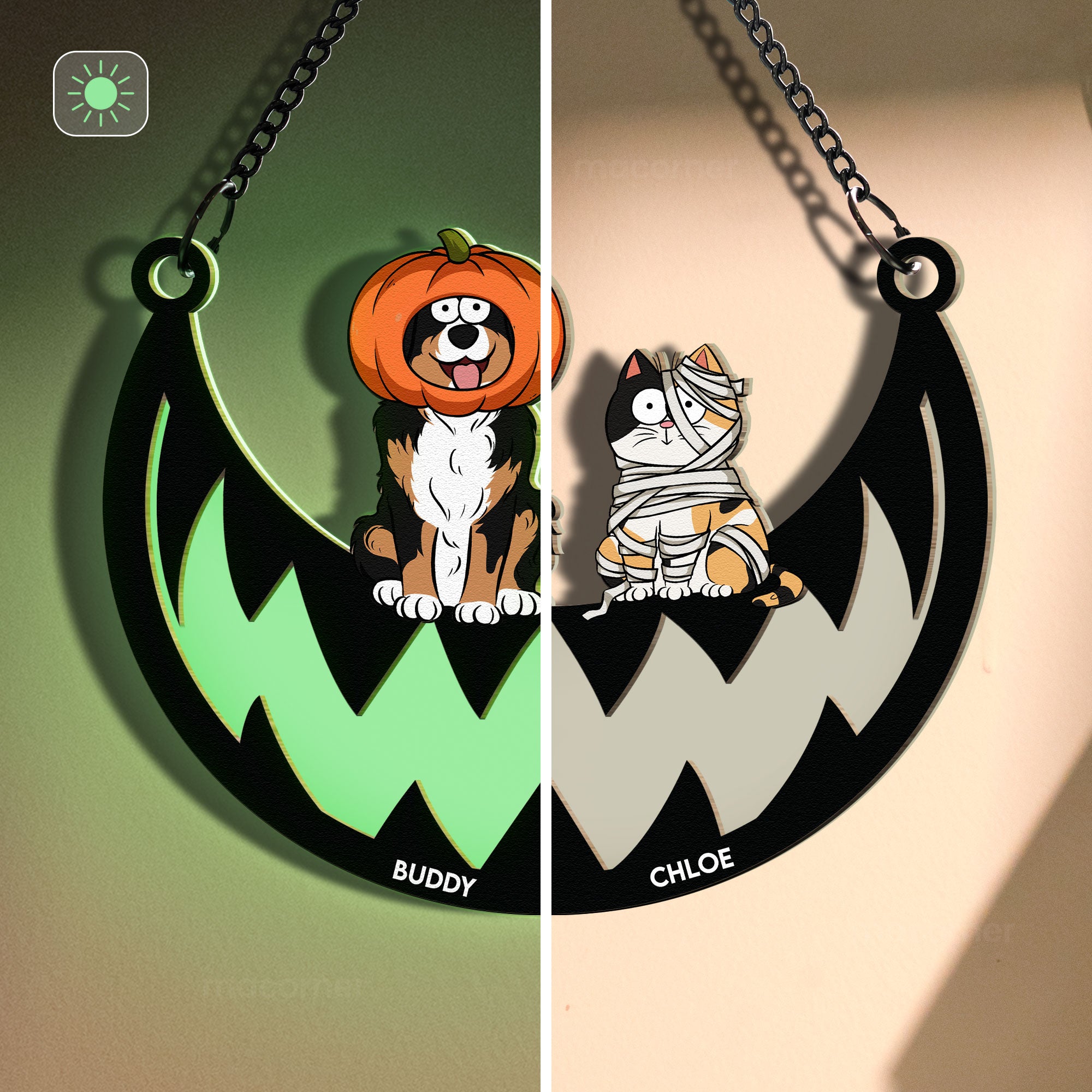 Halloween Costumes Cats & Dogs - Personalized Window Hanging Luminous Suncatcher