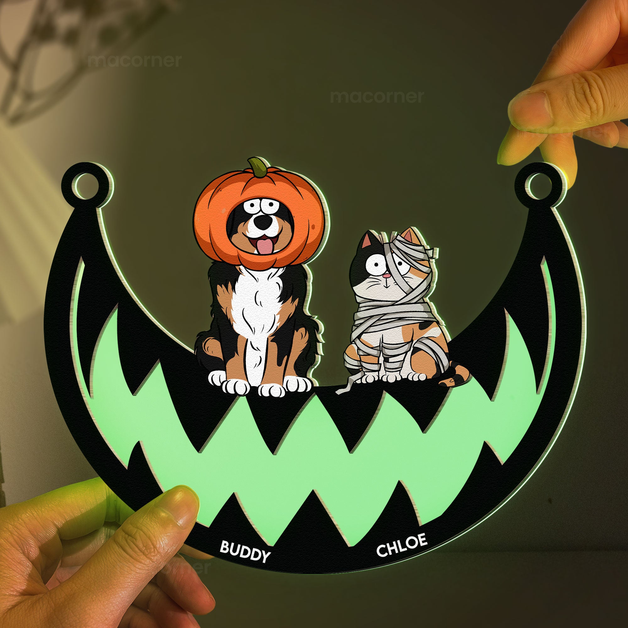 Halloween Costumes Cats & Dogs - Personalized Window Hanging Luminous Suncatcher