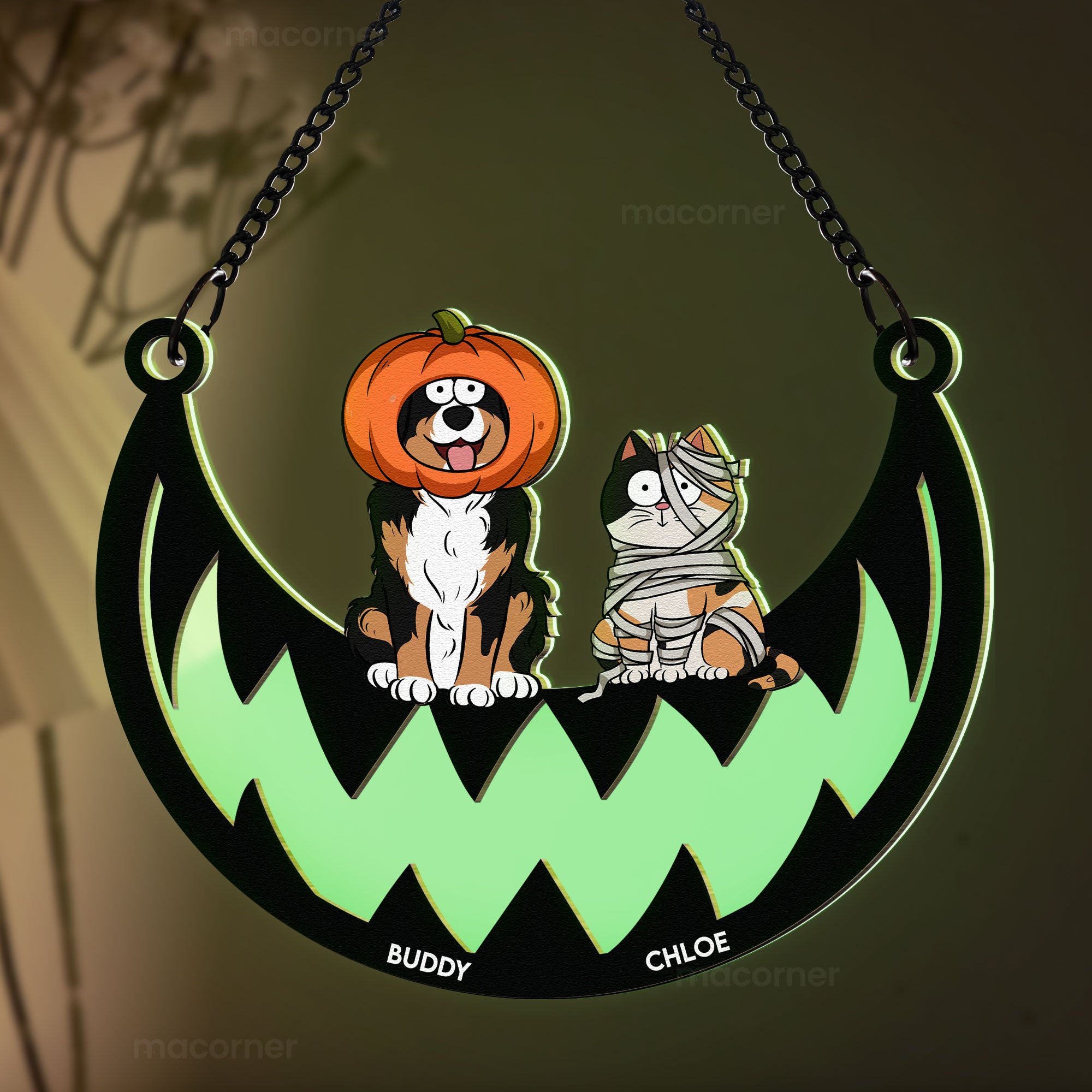 Halloween Costumes Cats & Dogs - Personalized Window Hanging Luminous Suncatcher