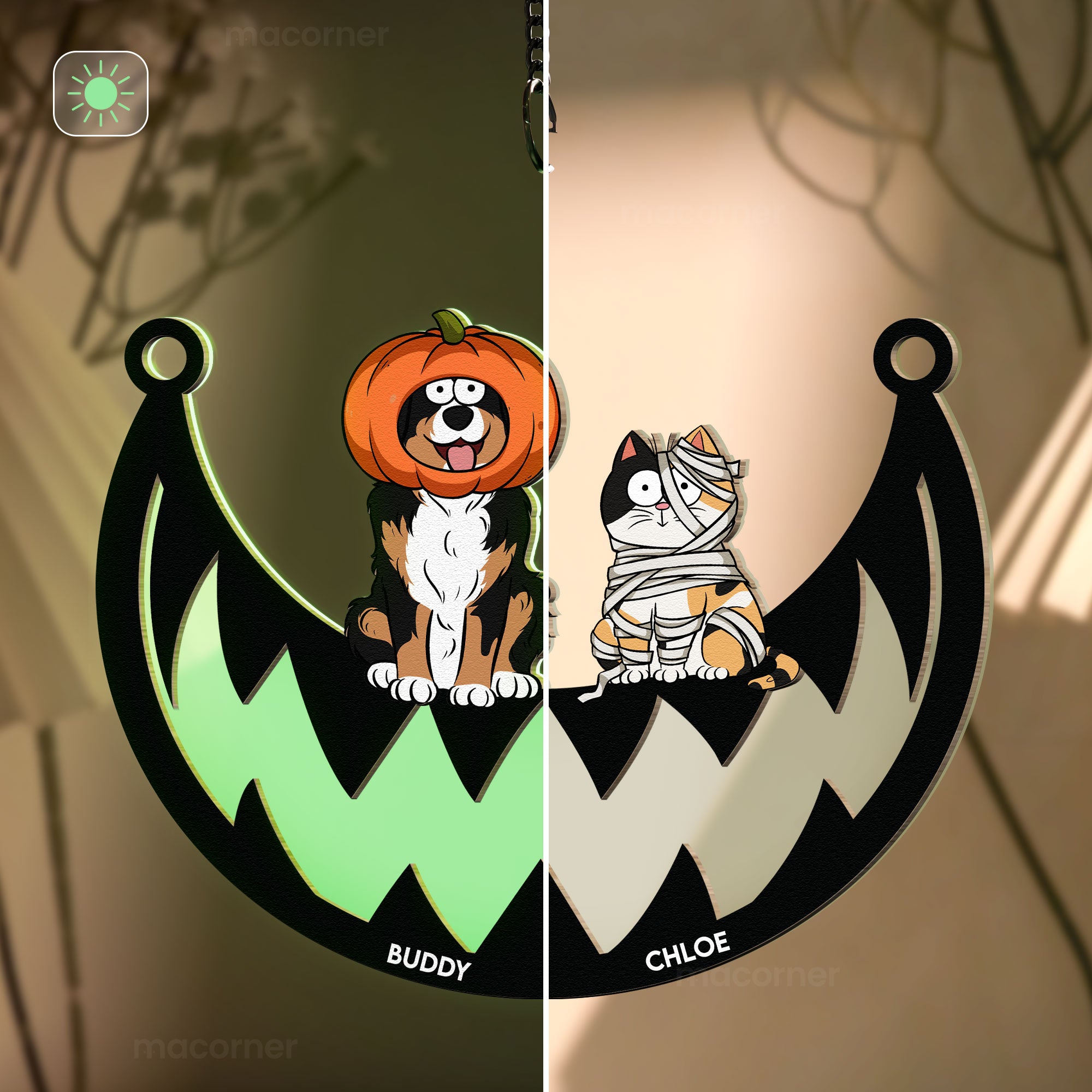 Halloween Costumes Cats & Dogs - Personalized Window Hanging Luminous Suncatcher