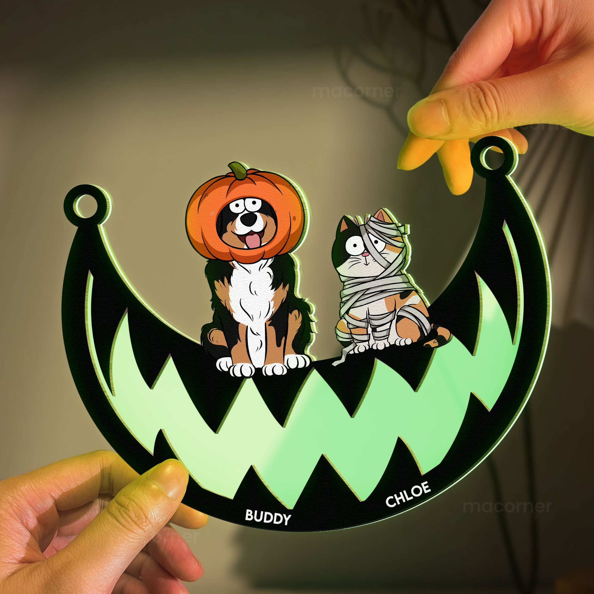 Halloween Costumes Cats & Dogs - Personalized Window Hanging Luminous Suncatcher